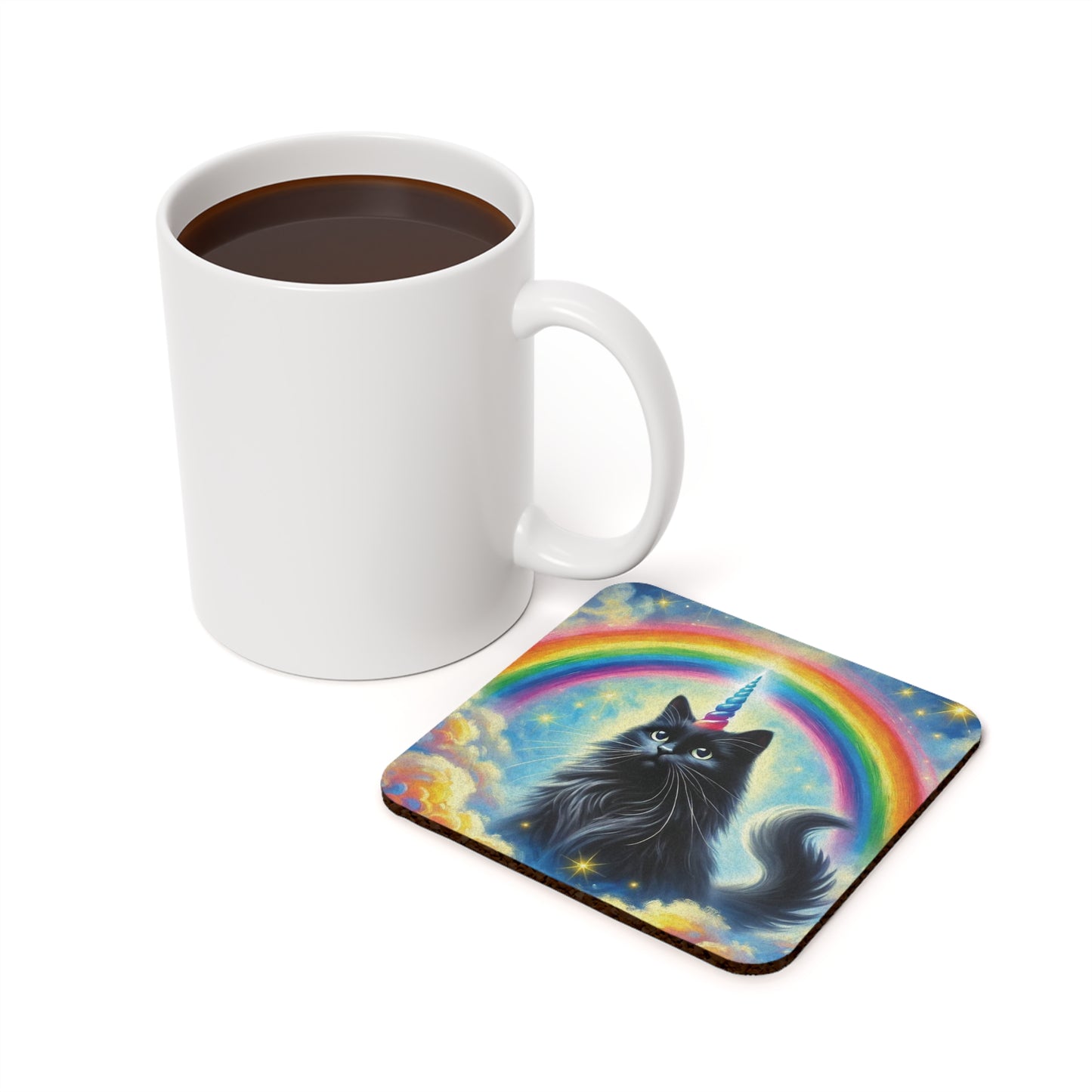 Caticorn in the Clouds - Cats Unicorns Rainbows - High Gloss Drink Coaster   