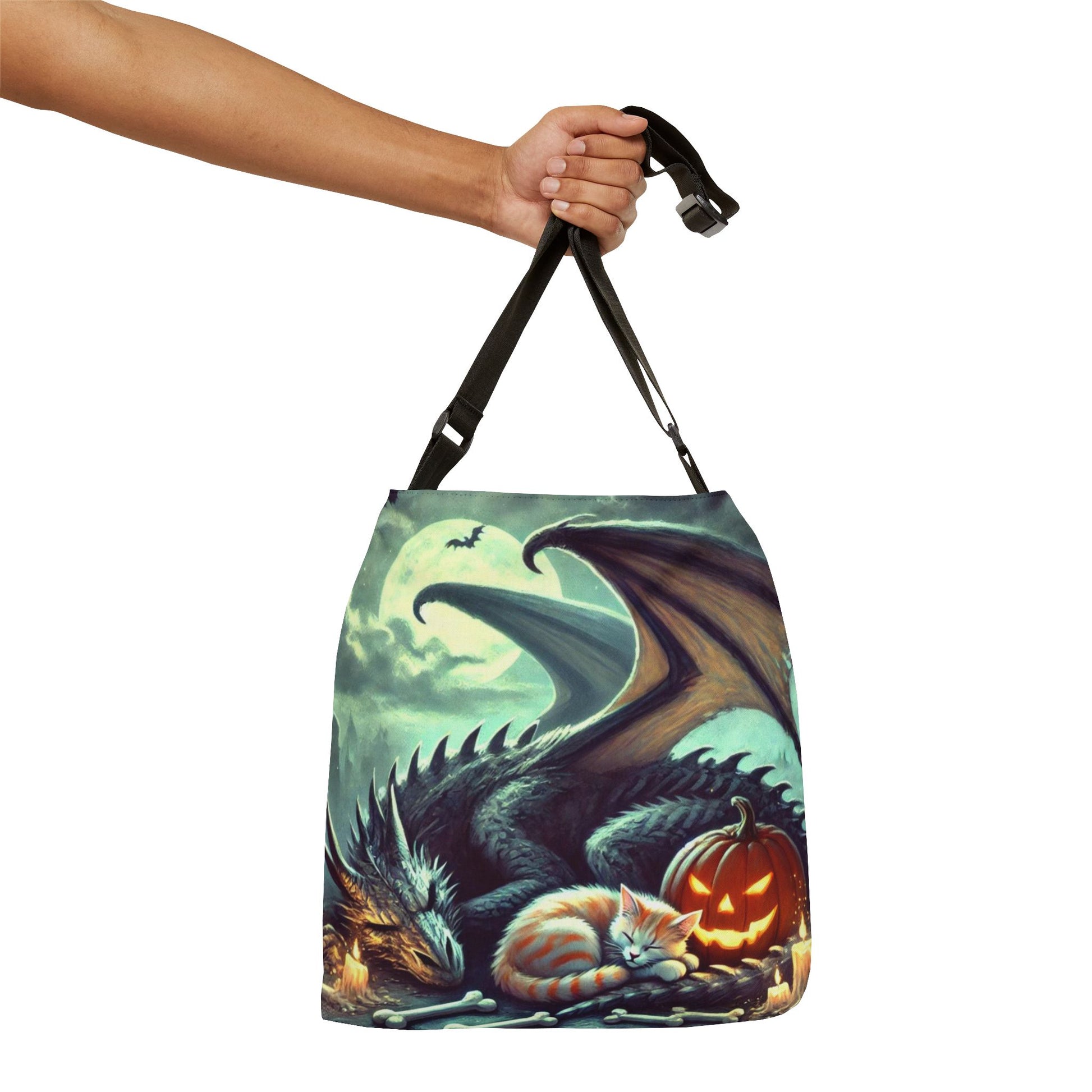 Trick or Treat Bag - Dragon Candy Protection - Cat Lover Halloween - Adjustable Tote Bag (AOP)   