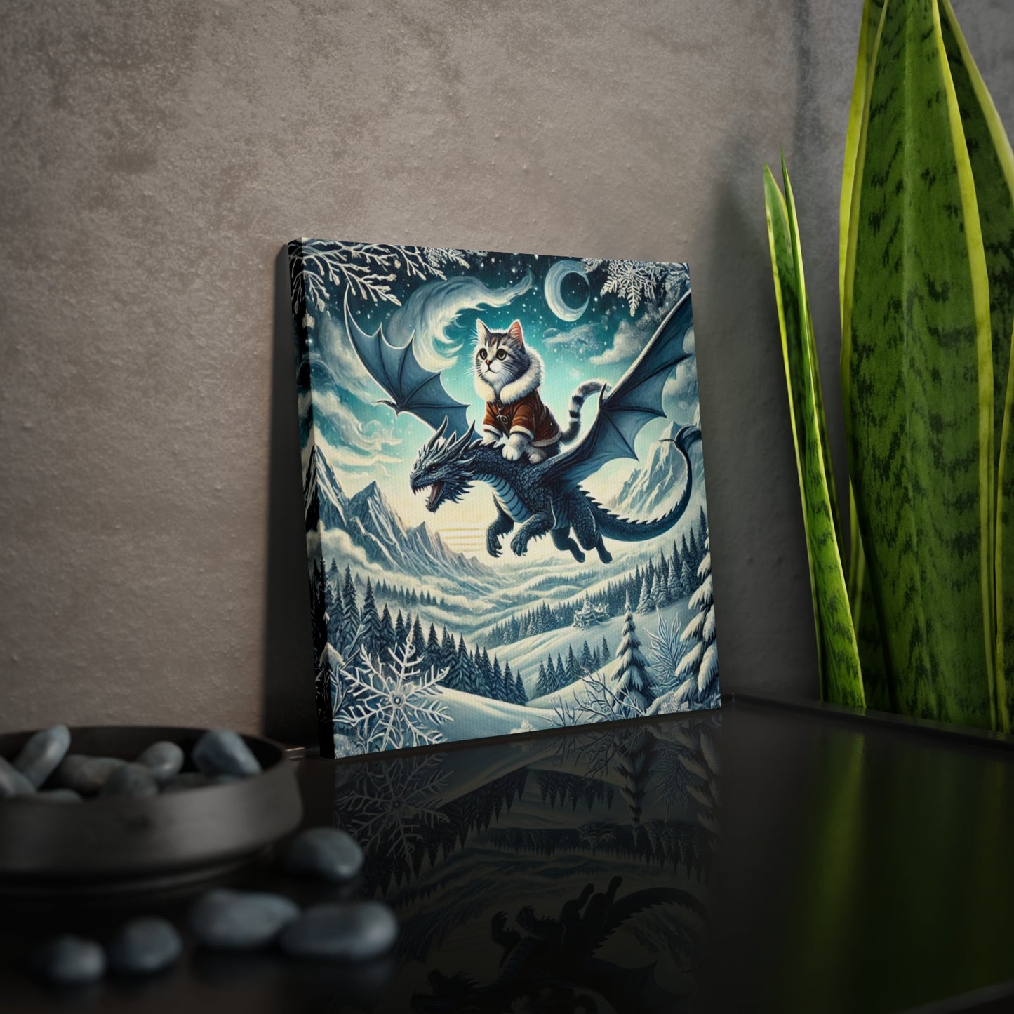 Winter Dragon Flight - Cat Lover - Wall Art Decor   