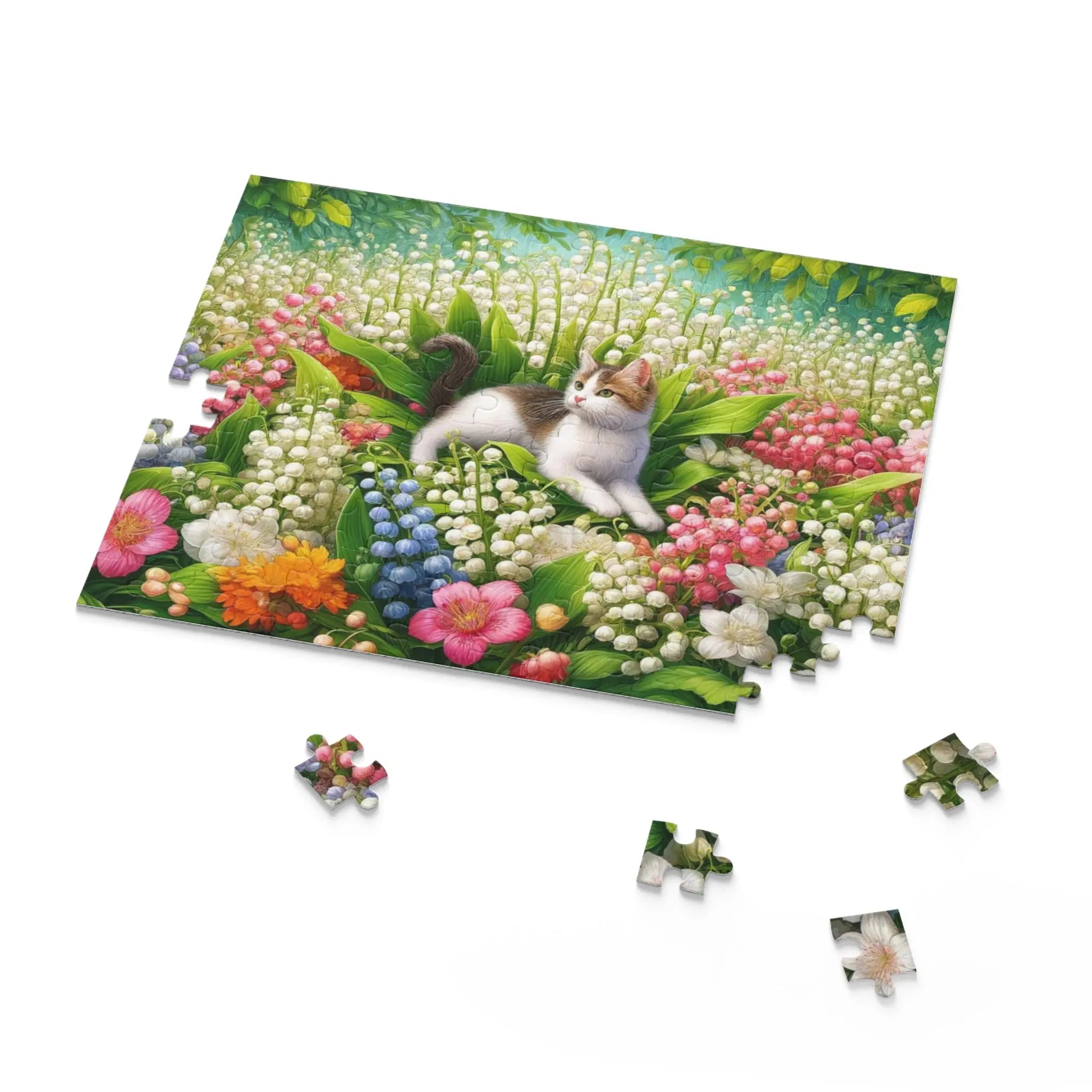 May Birth Flower Puzzle - Lily of the Valley & Hawthorn -  Cat Lover Gift - 120- 252- or 500-Piece - Montecore PawPrints