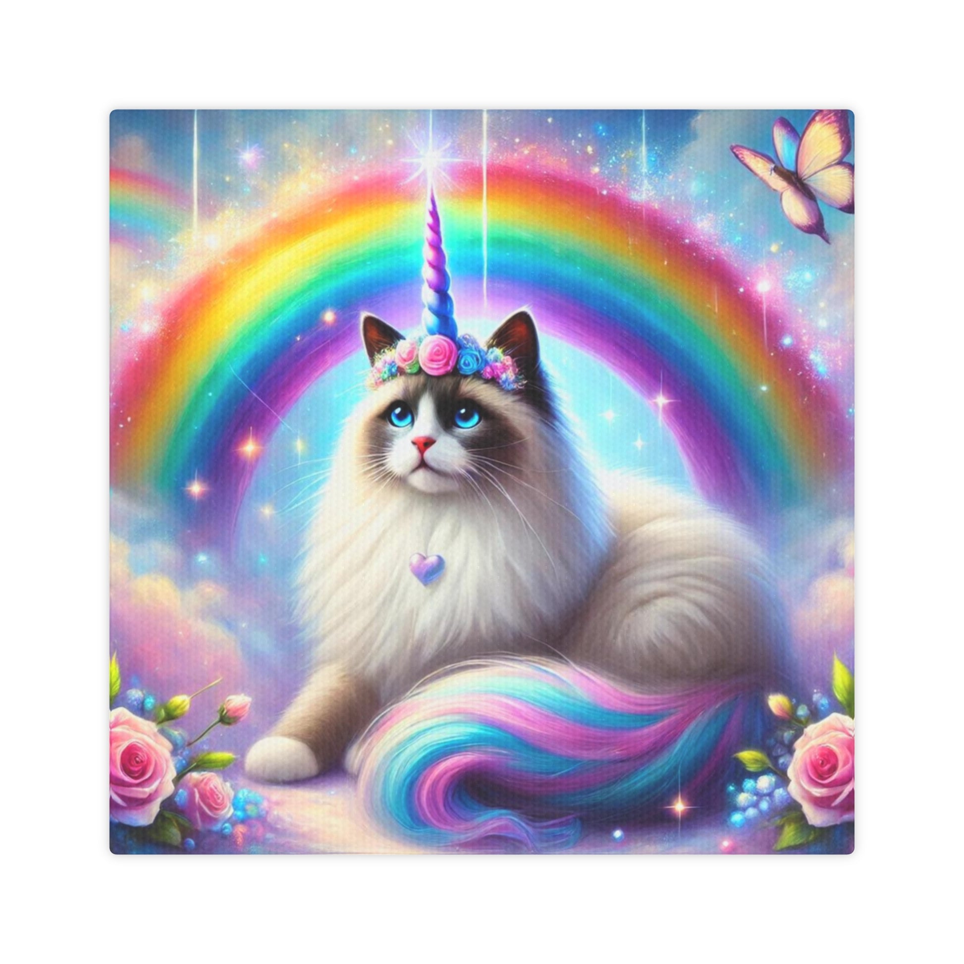 Ragdoll Caticorn - Cat Unicorn Rainbow - Wall Art Decor 8x8   