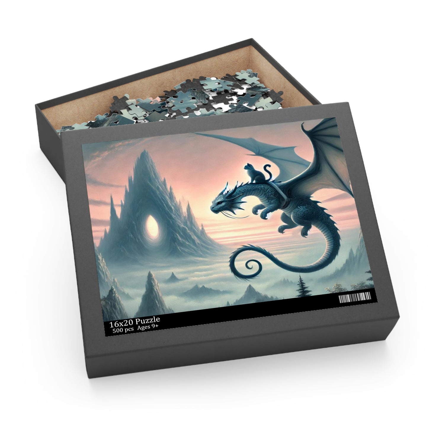 Fantasy Dragon Cave Hunter and Cat Puzzle - Gift 120, 252, or 500 -piece options   