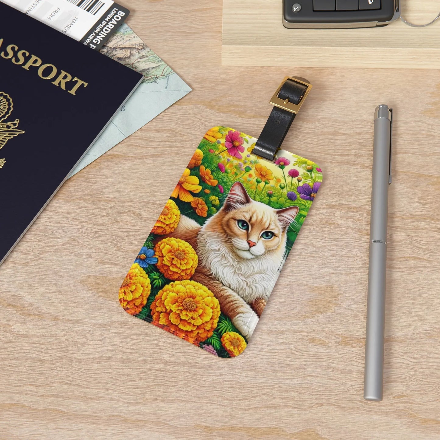 October Birth Flower - Marigolds and Cosmos - Cat Lover - Luggage Tag - Montecore PawPrints