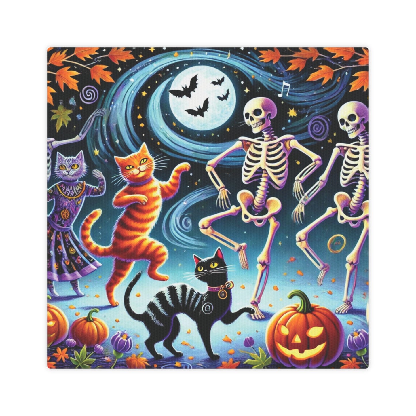 Skeleton Dance - Cat Lover - Wall Art Decor 8x8 - Halloween Decor   