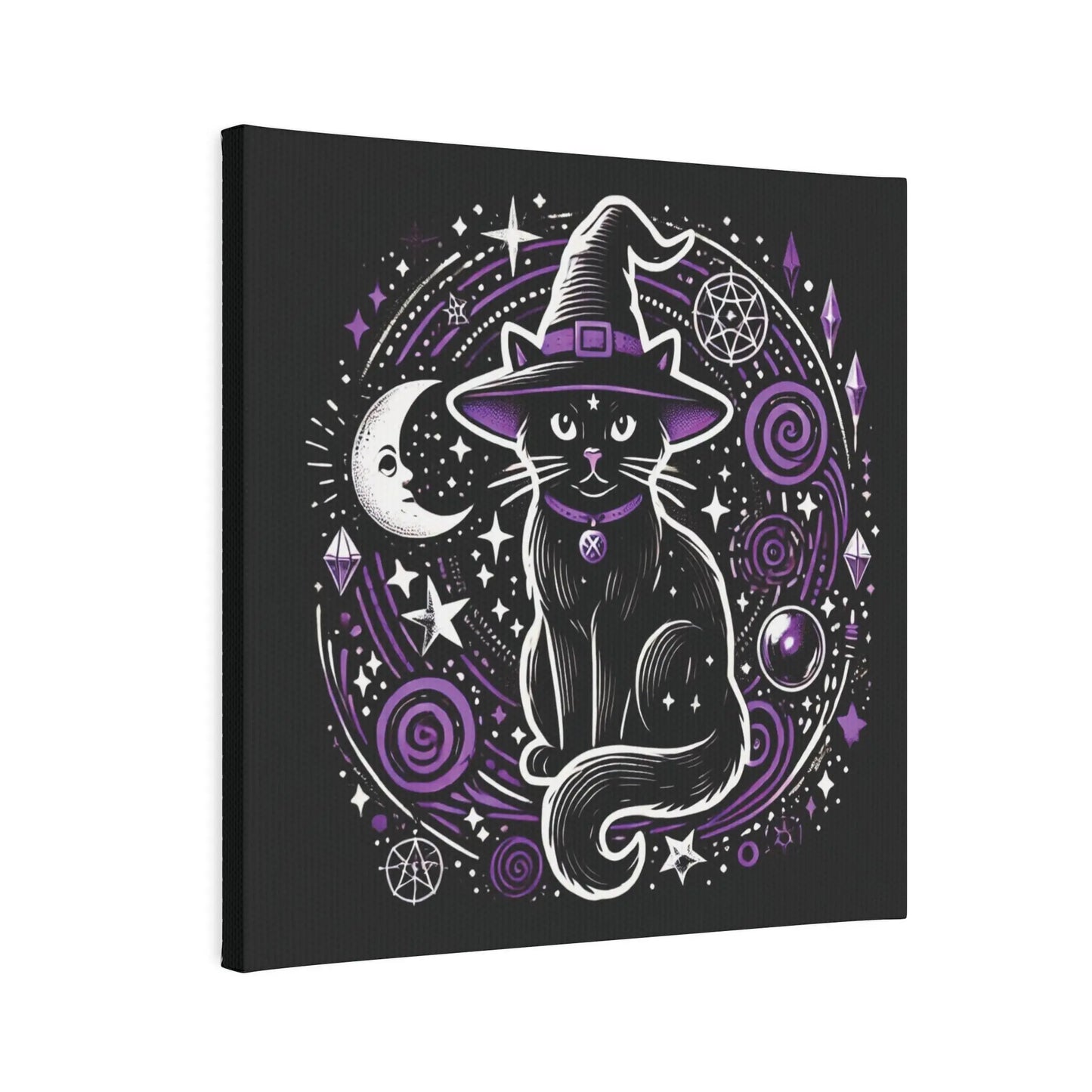 Cat Witch - Purple and Black - Wall Art Decor 8x8   