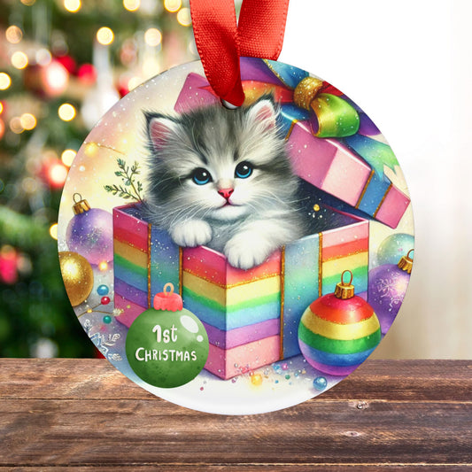 1st Christmas - Cat Lover - Rainbow - Ornament   