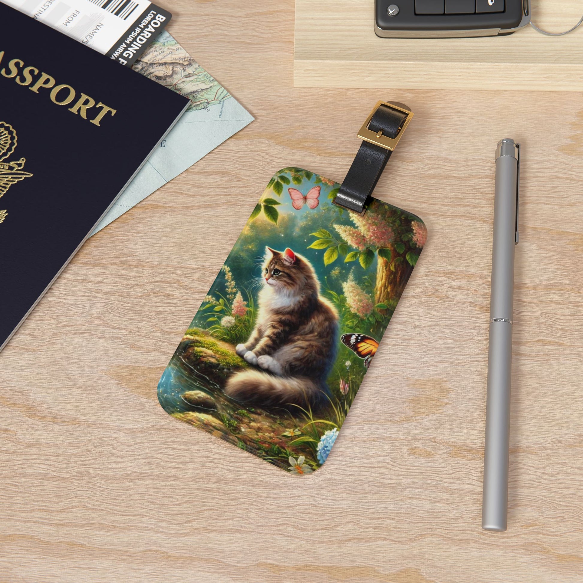 Cat Butterfly Hunter - Luggage Tag - Travel Gift   