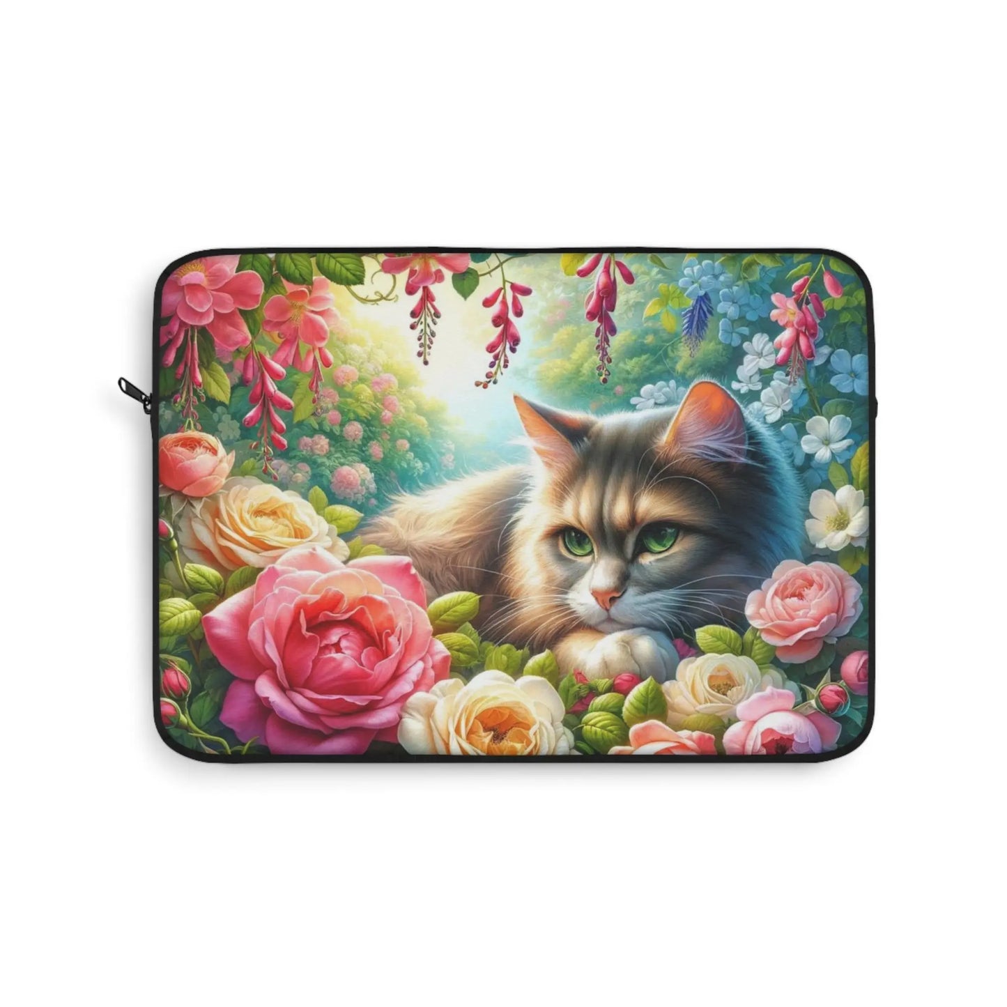 June Birth Flower - Roses and Honeysuckle - Cat Lover - Laptop Sleeve   