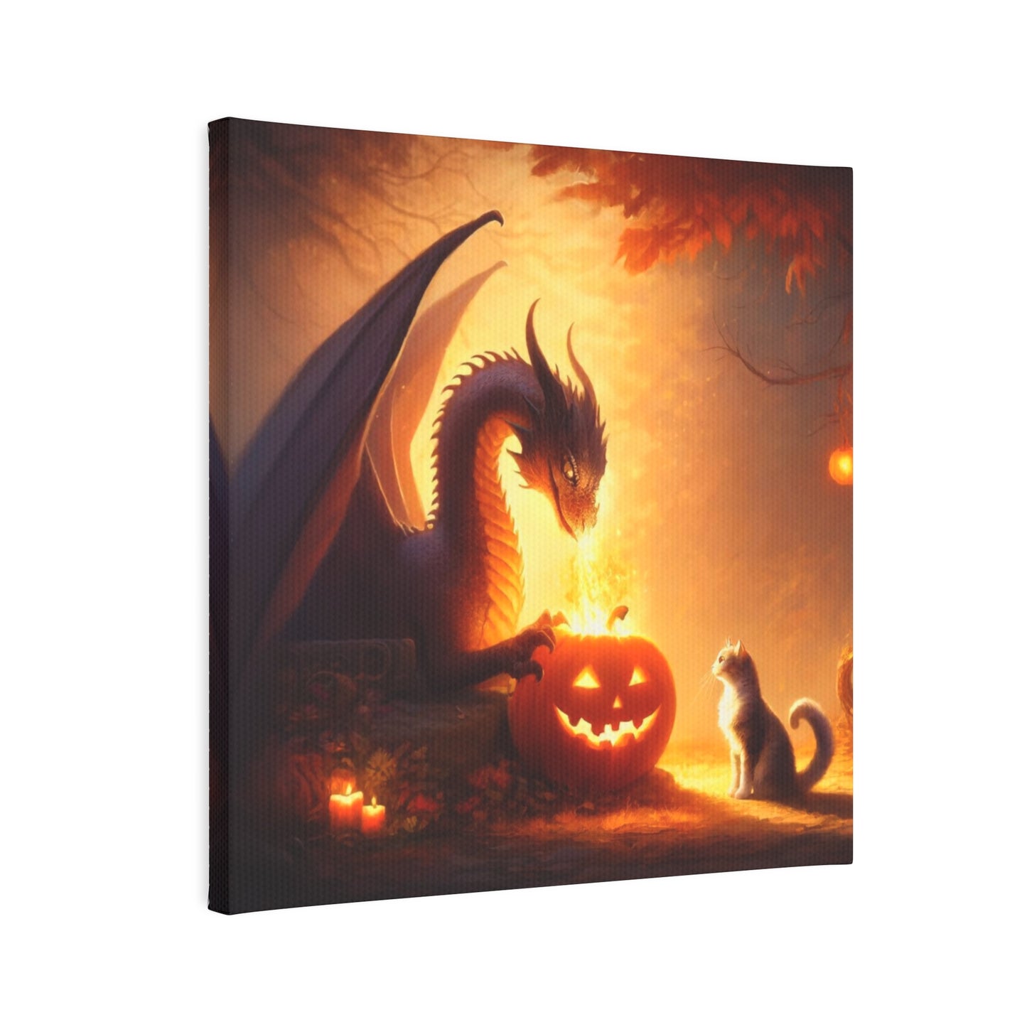 Dragon Jack-O-Lantern Lighting - Cat Lover Halloween - Wall Art Decor 8x8   