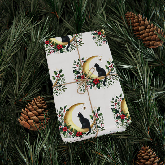 Winter Moon - Cat Lover - Moon Holiday - Wrapping Papers   