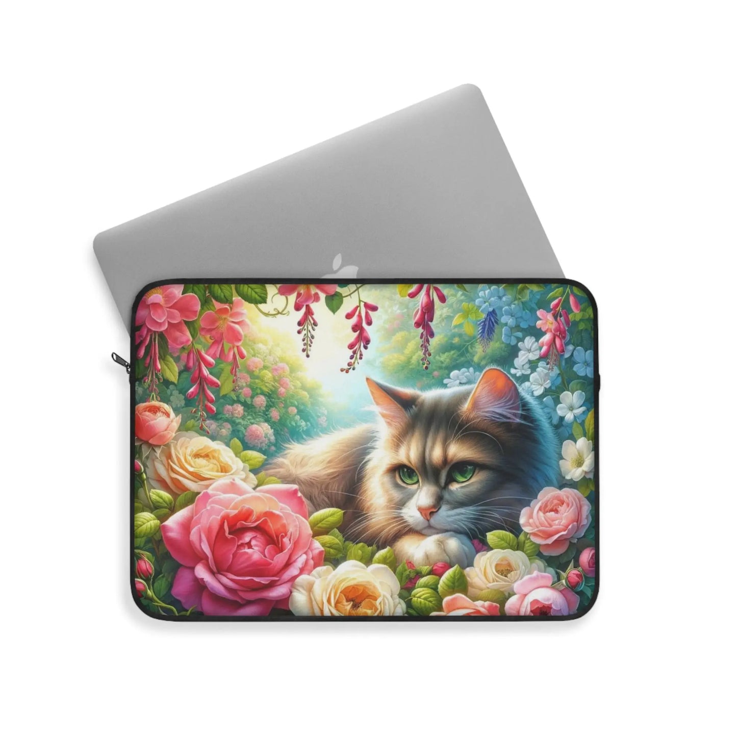 June Birth Flower - Roses and Honeysuckle - Cat Lover - Laptop Sleeve   