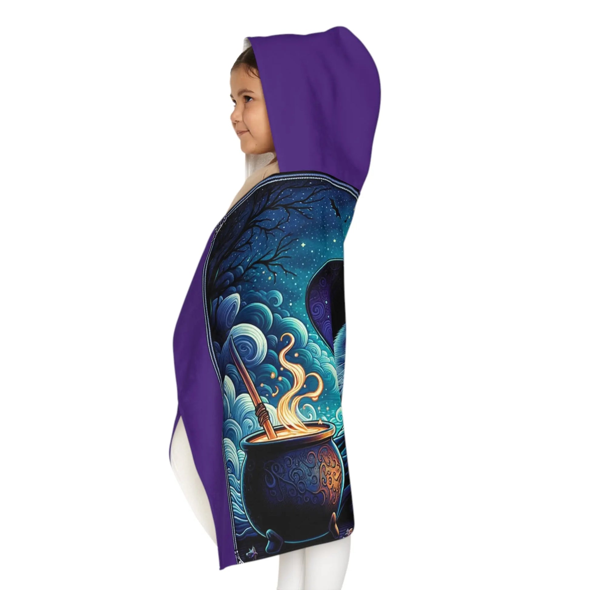 Witchy Cat - Purple Halloween  - Youth Hooded Towel   