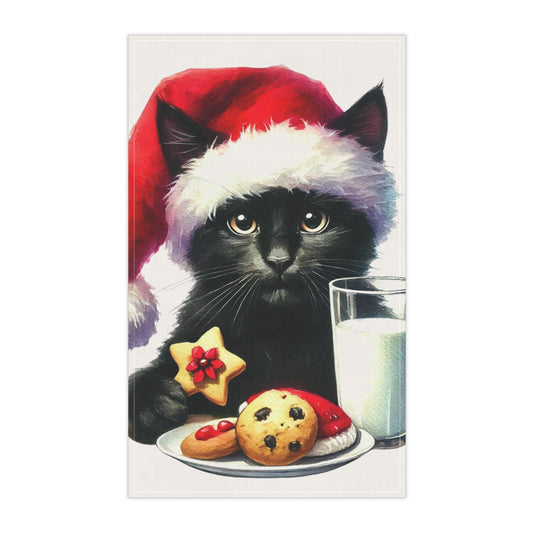 Christmas Santa Cat - Holiday Kitchen Tea Towel   