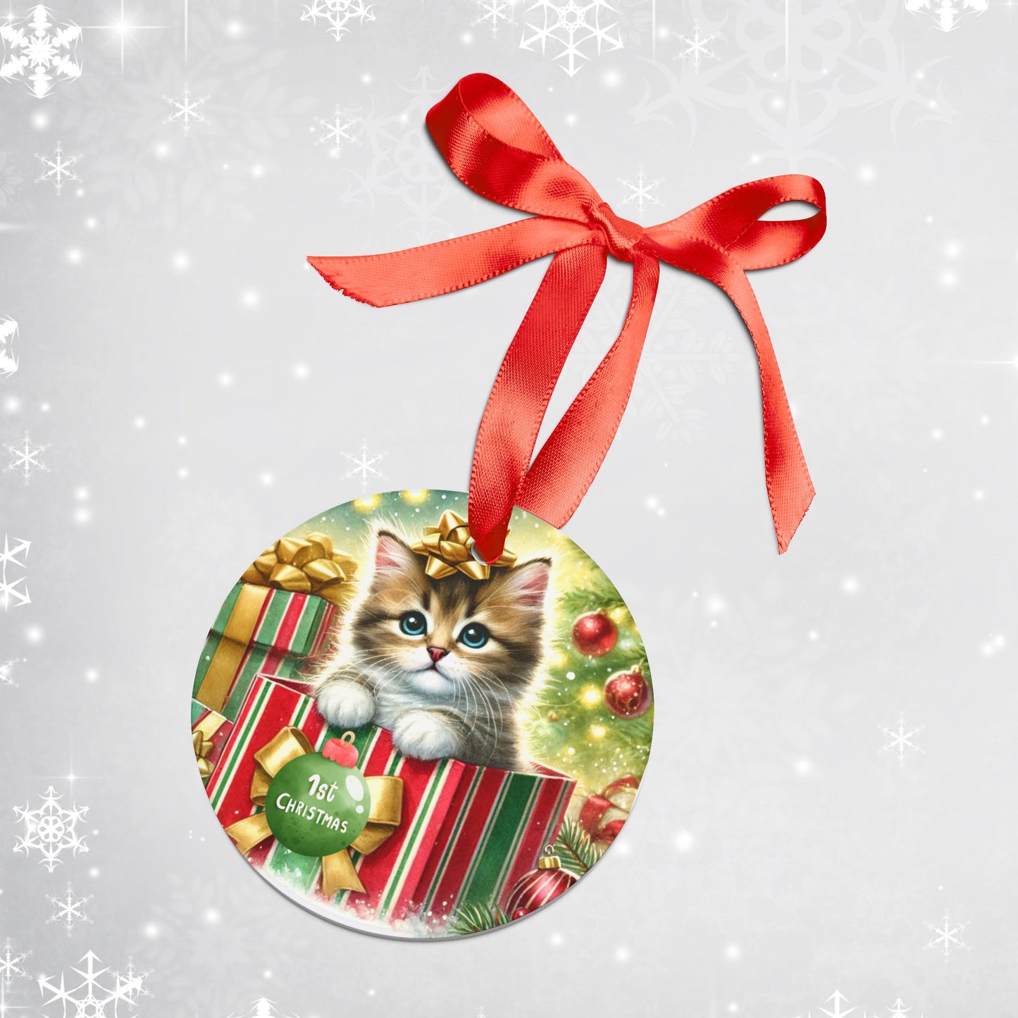 First Christmas - Kitten Present - Ornament   