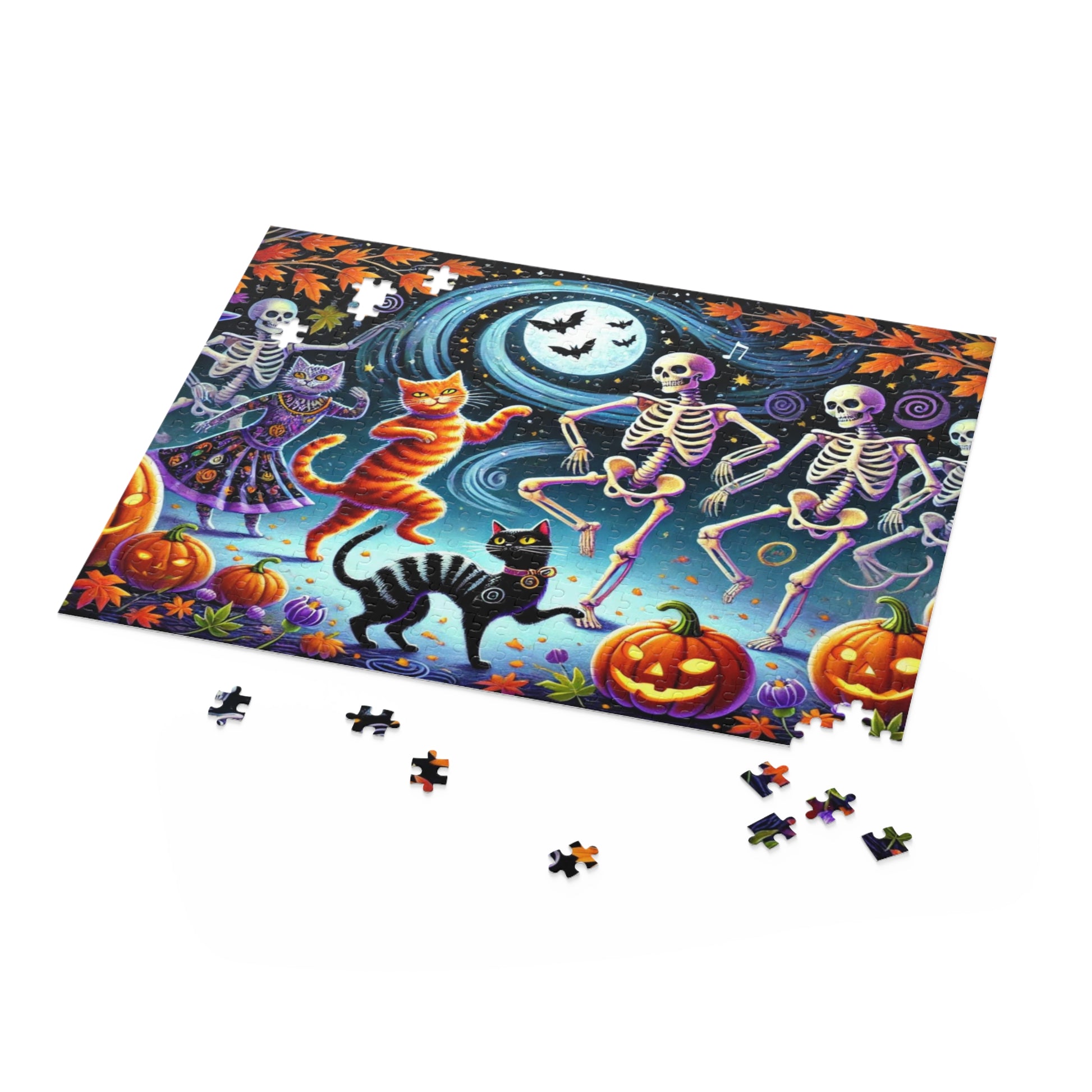 Halloween - Cat Lover Skeleton Dance - Puzzle - Cat Lover Gift 120, 252, or 500 -piece options   