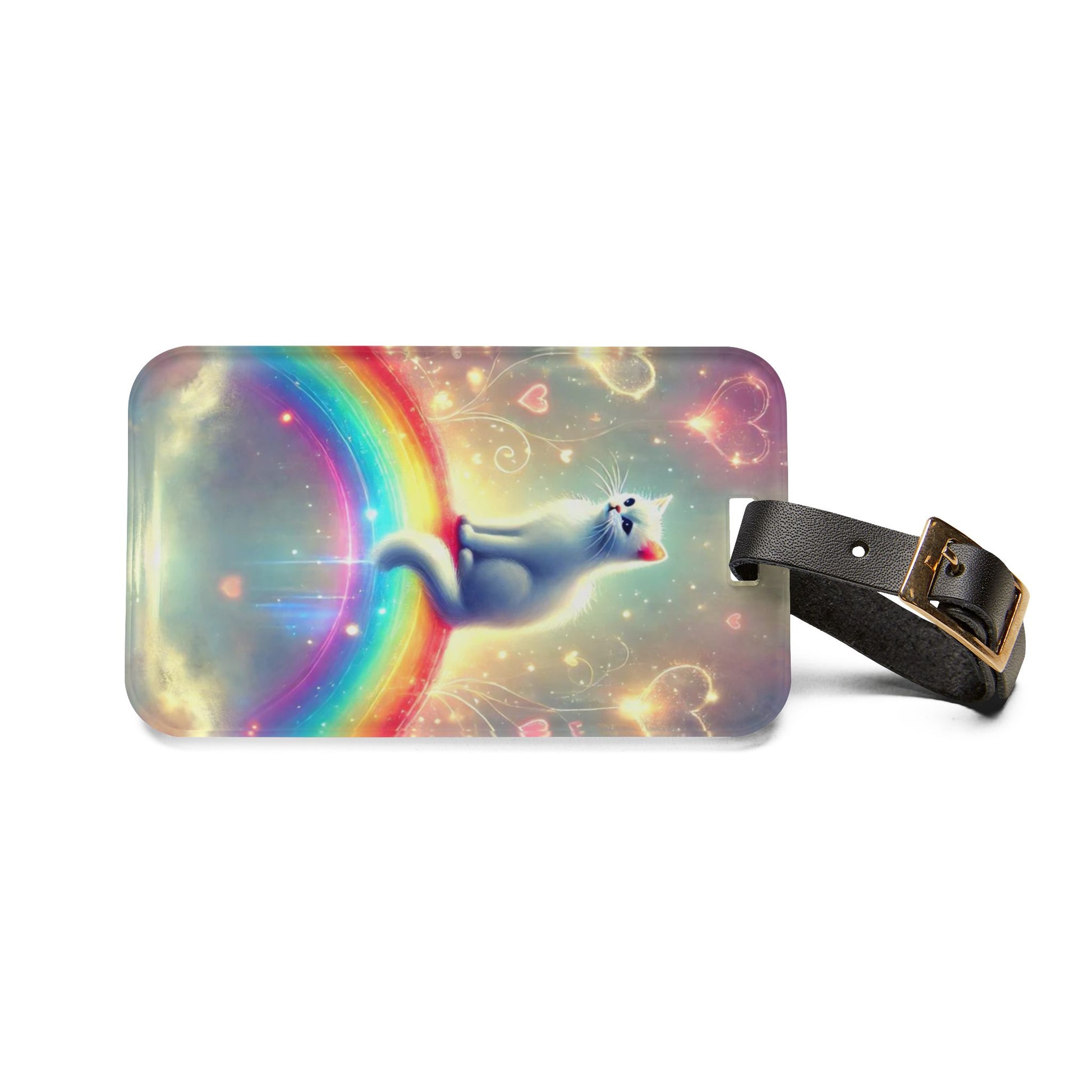 Rainbows and Hearts - Cat Lover - Luggage Tag - Travel Gift   