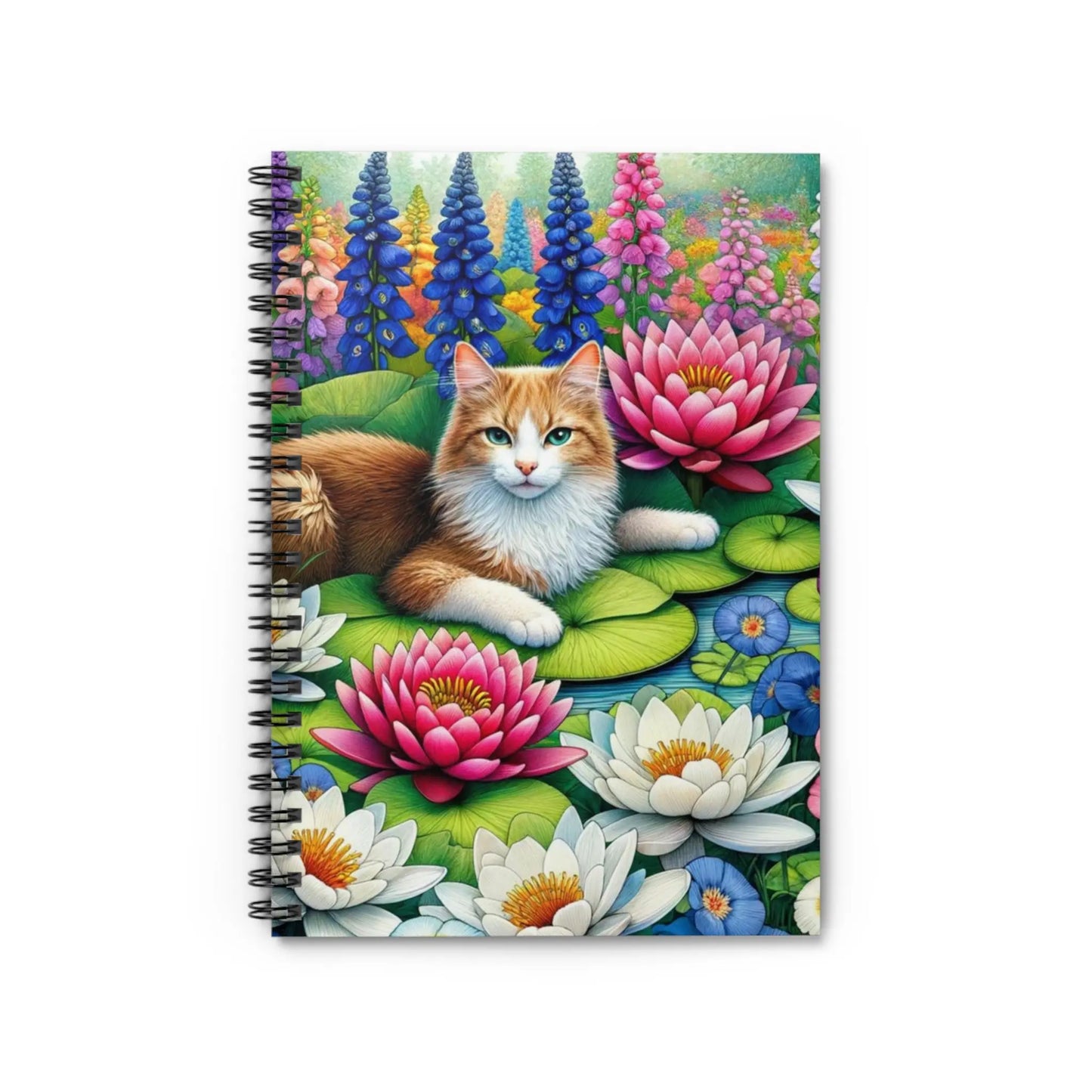 July Birthday Flower - Cat Lover - Spiral Notebook - Ruled Line - Montecore PawPrints