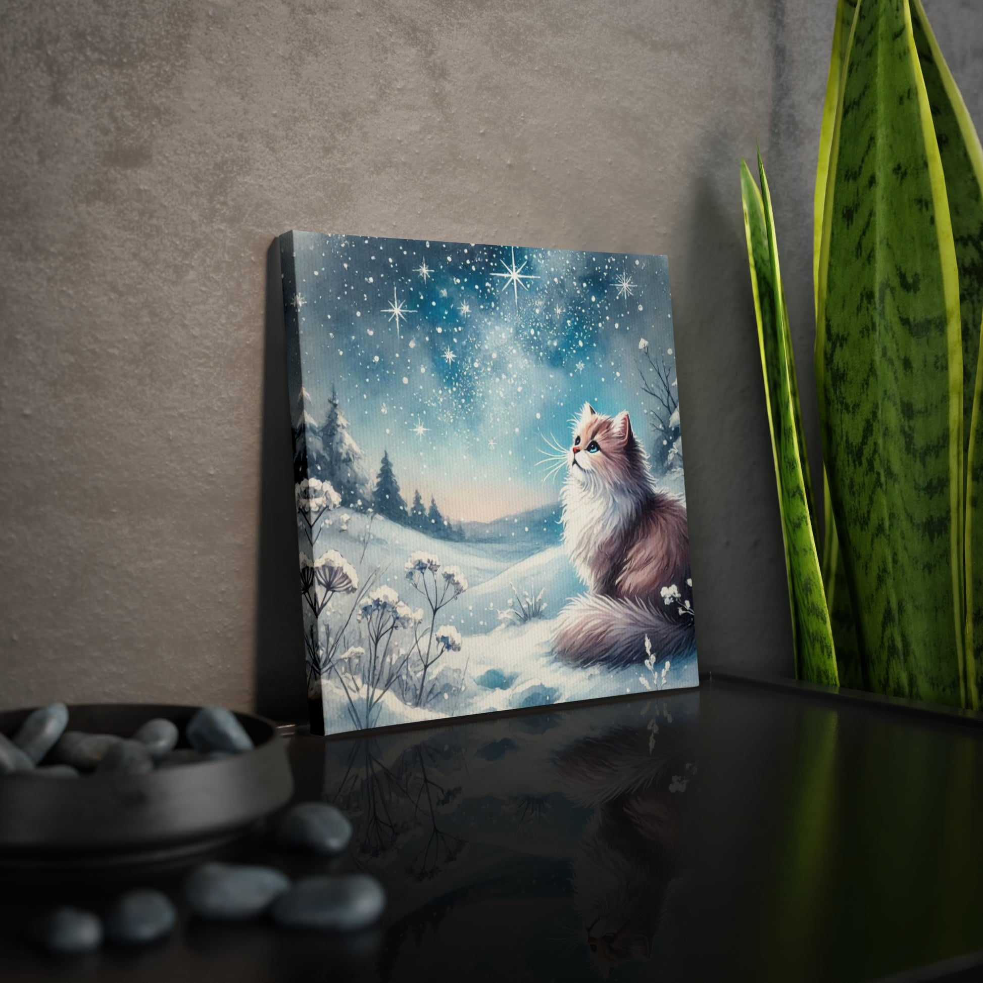 Winter Star Gazing - Cat Lover - Wall Art Decor   