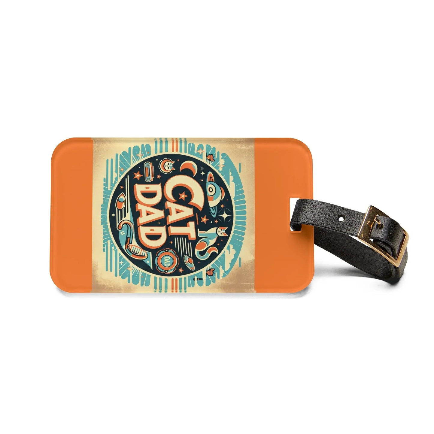 Retro Cat Dad - Luggage Tag - Orange - Montecore PawPrints