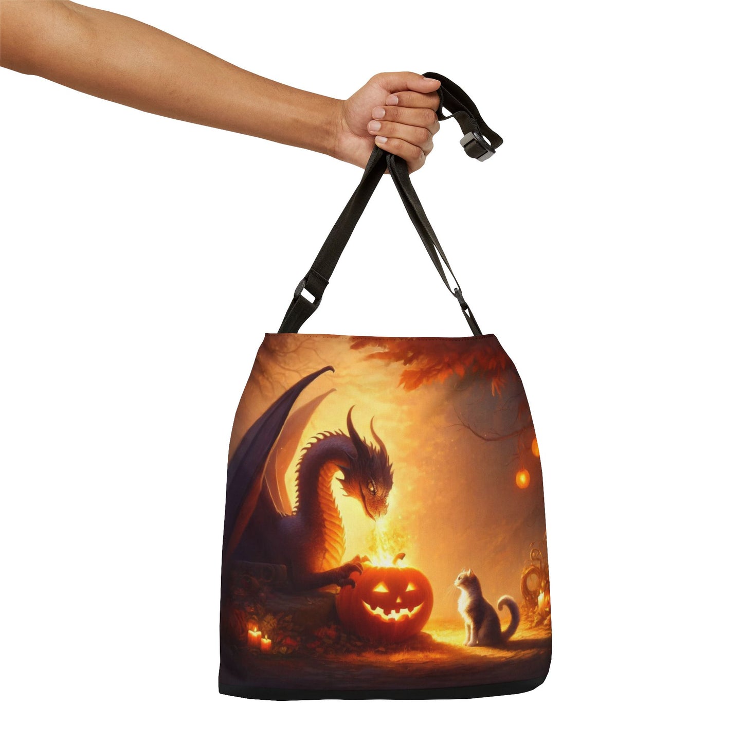 Trick or Treat Bag - Dragon Jack-O-Lantern Cat Lover Halloween - Adjustable Tote Bag (AOP)   