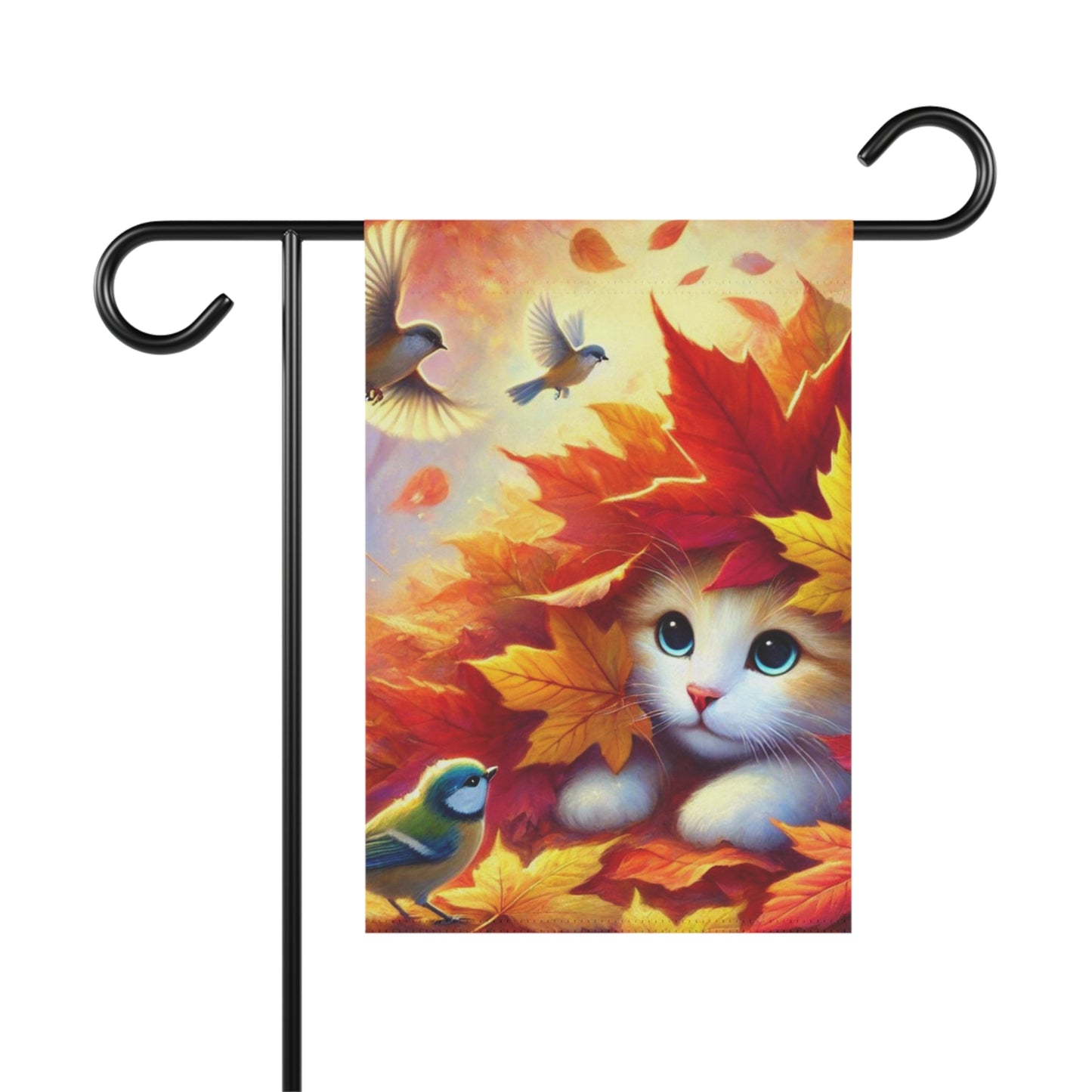 Fall Leaf Piles - Cat Lover - Garden & House Banner   