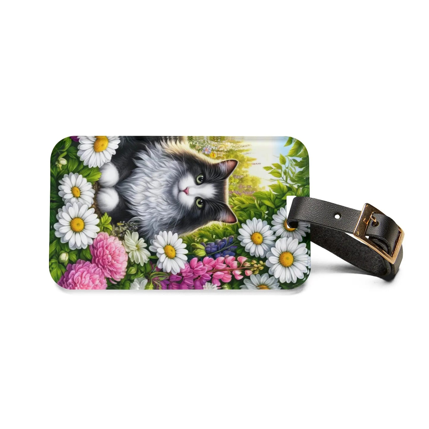 April Birth Flower - Daisy and Sweet Pea - Cat Lover - Luggage Tag - Montecore PawPrints