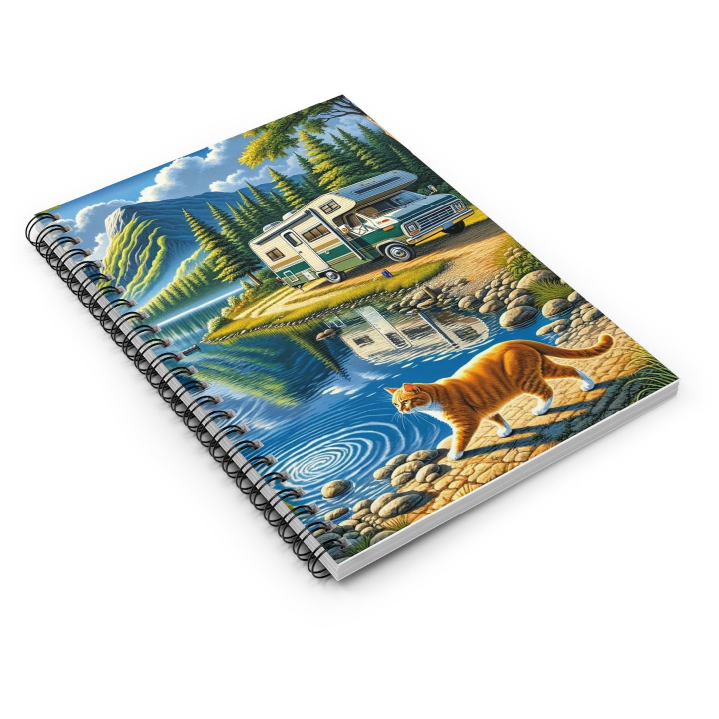 Orange Kitty Lake Adventures - Spiral Notebook - Ruled Line - Montecore PawPrints