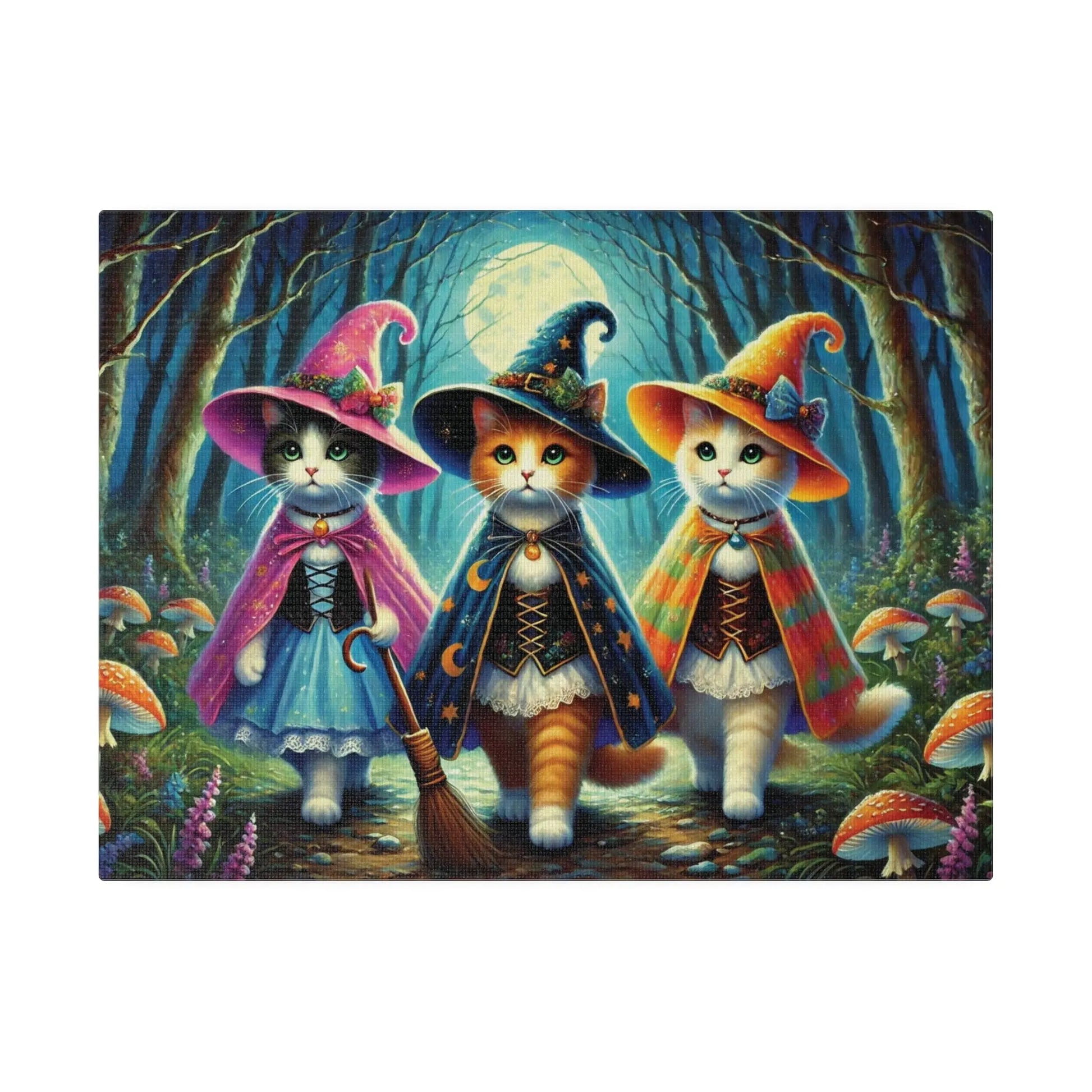 Cat Witches - Halloween Decor - Matte Canvas, Stretched   