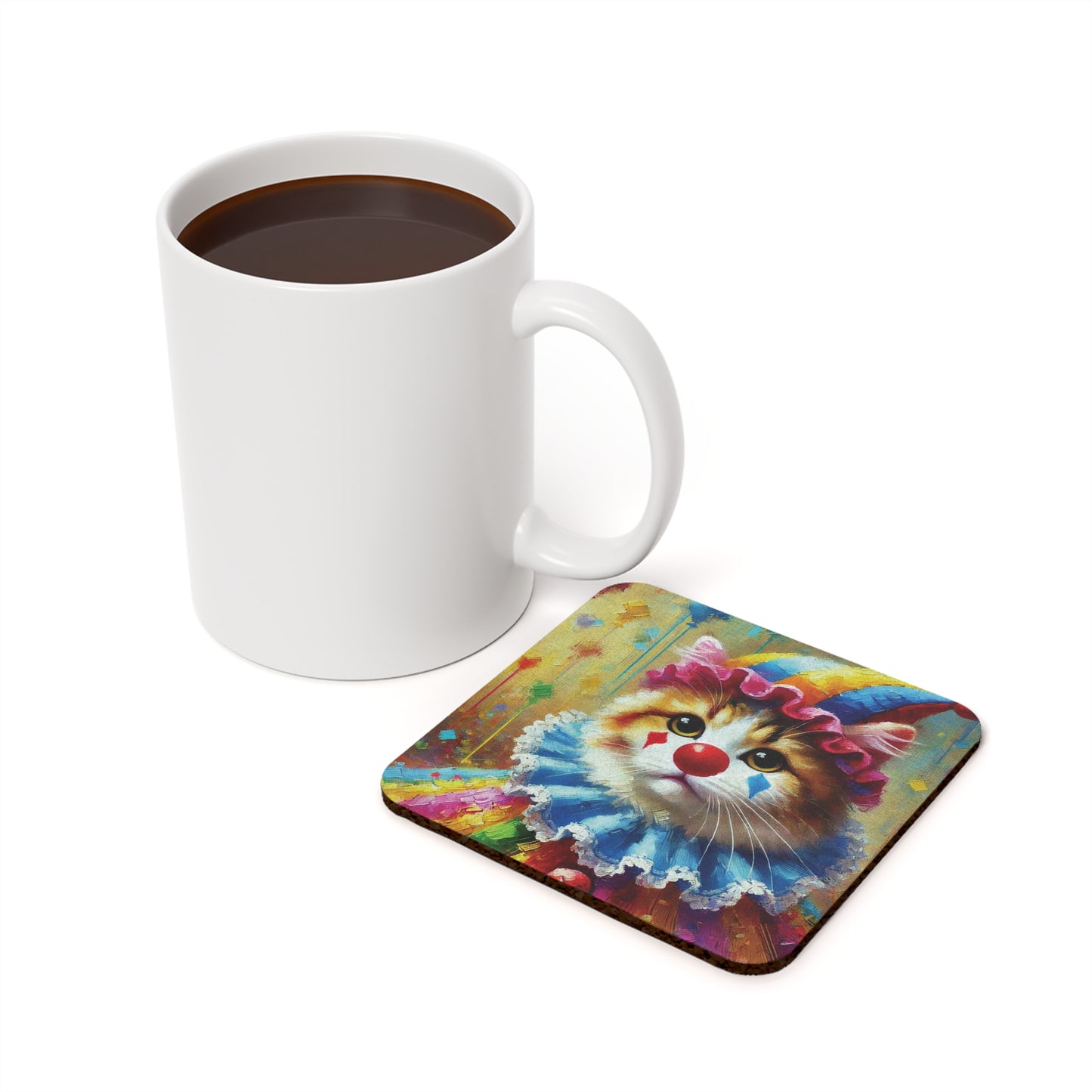 Rainbow Cat Clown  - High Gloss Drink Coaster   