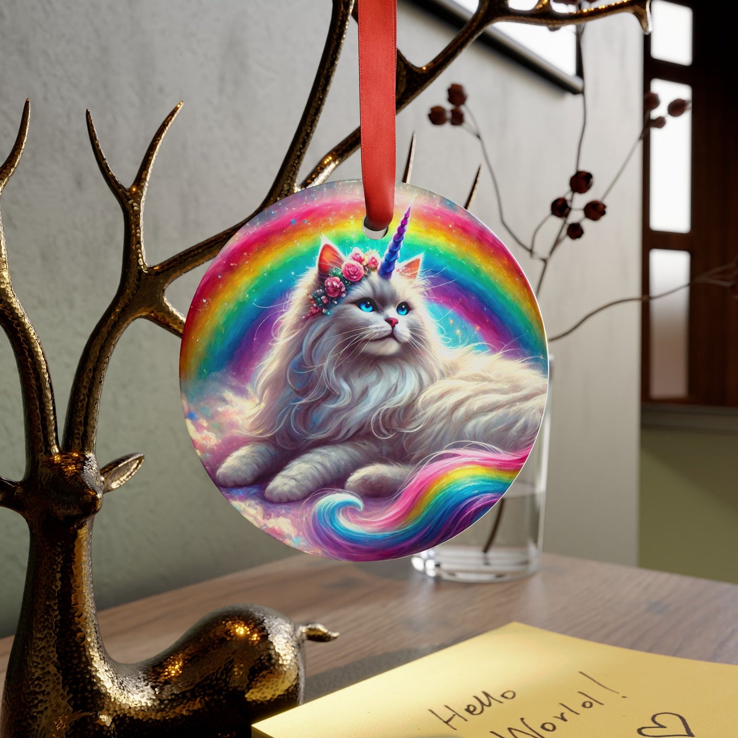 Rainbow Caticorn - Cat Unicorn - Acrylic Ornament with Ribbon   