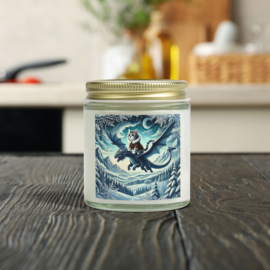 Winter Dragon Flight - Cat Lover - Scented Coconut Apricot Candles 4oz   