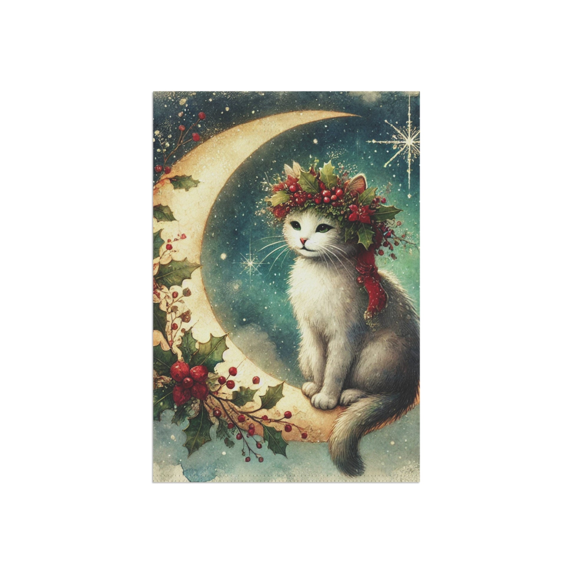 Holiday Moon - Cat Lover - Garden & House Banner - Yard Flag   