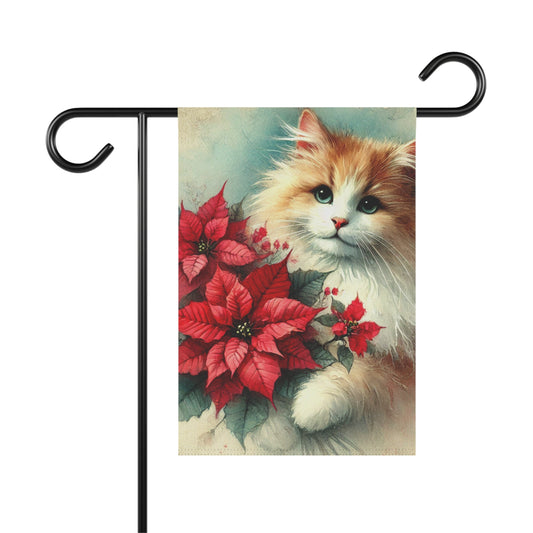 Poinsettia Bouquet - Cat Lover - Garden & House Banner - Yard Flag   