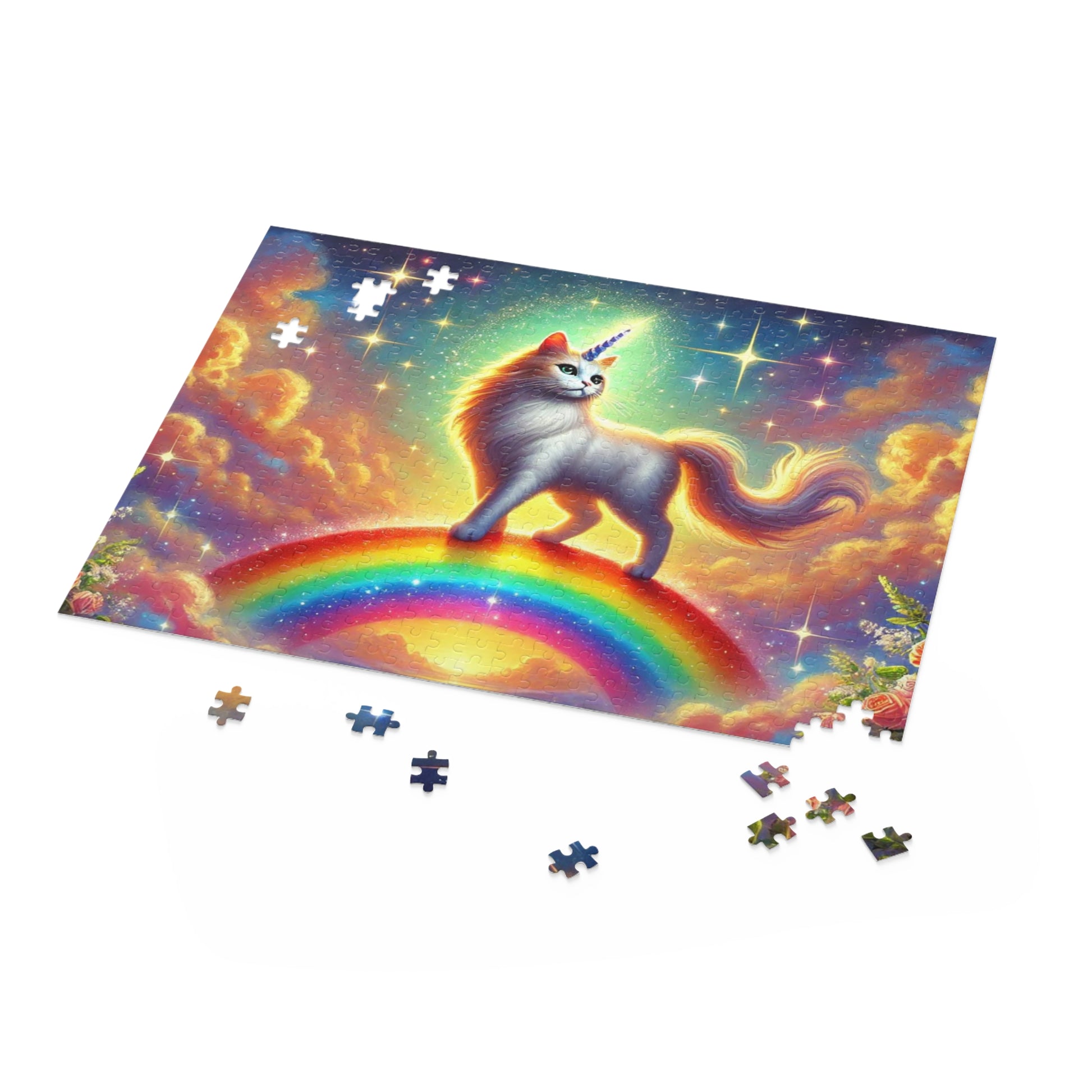 Magic Rainbow Bridge Caticorn Puzzle - Cat Unicorn Gift 120, 252, or 500 -piece options   