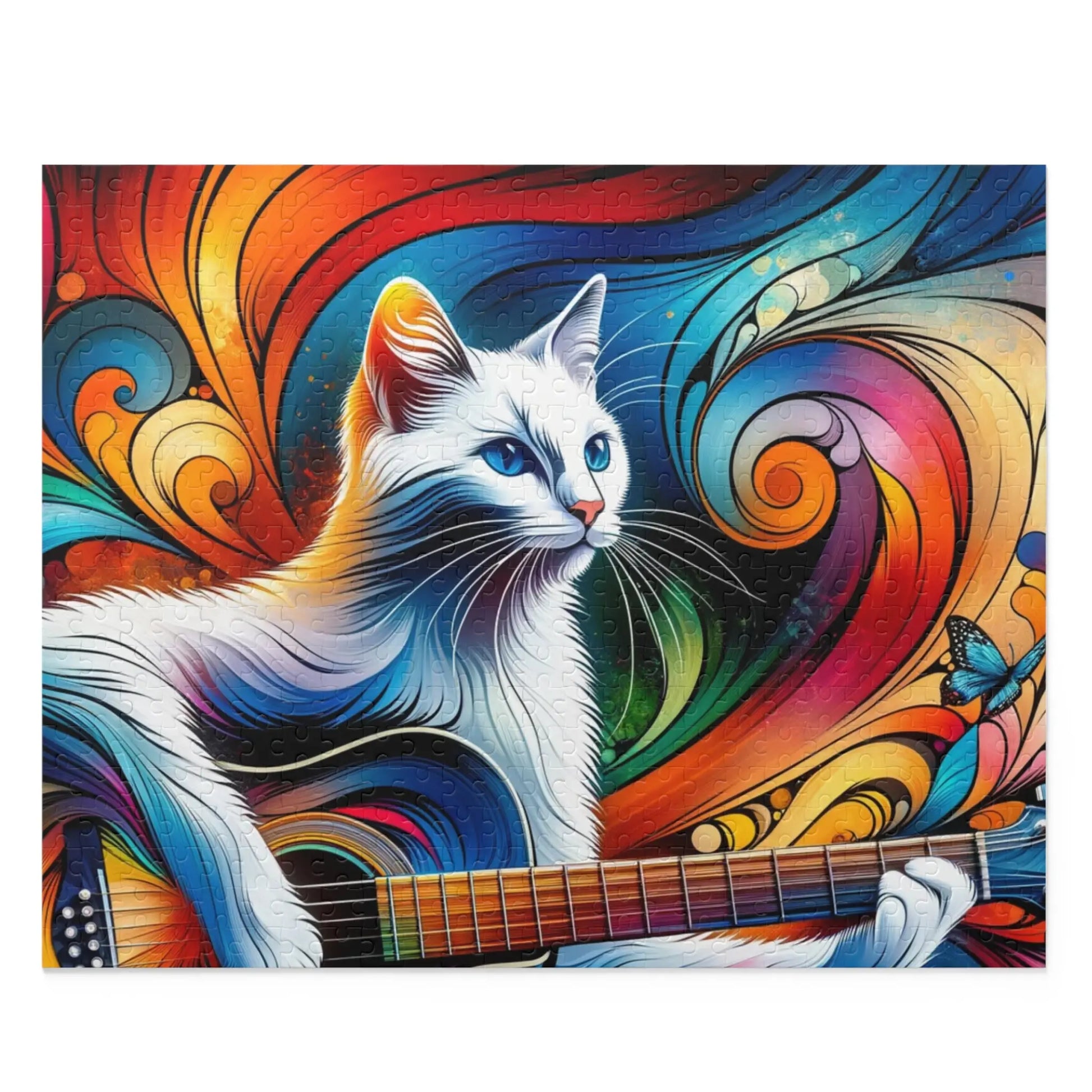 Guitar Cat Rainbow Kaleidoscope  - Cat Lover Jigsaw Puzzle (120, 252, 500-Piece) - Montecore PawPrints