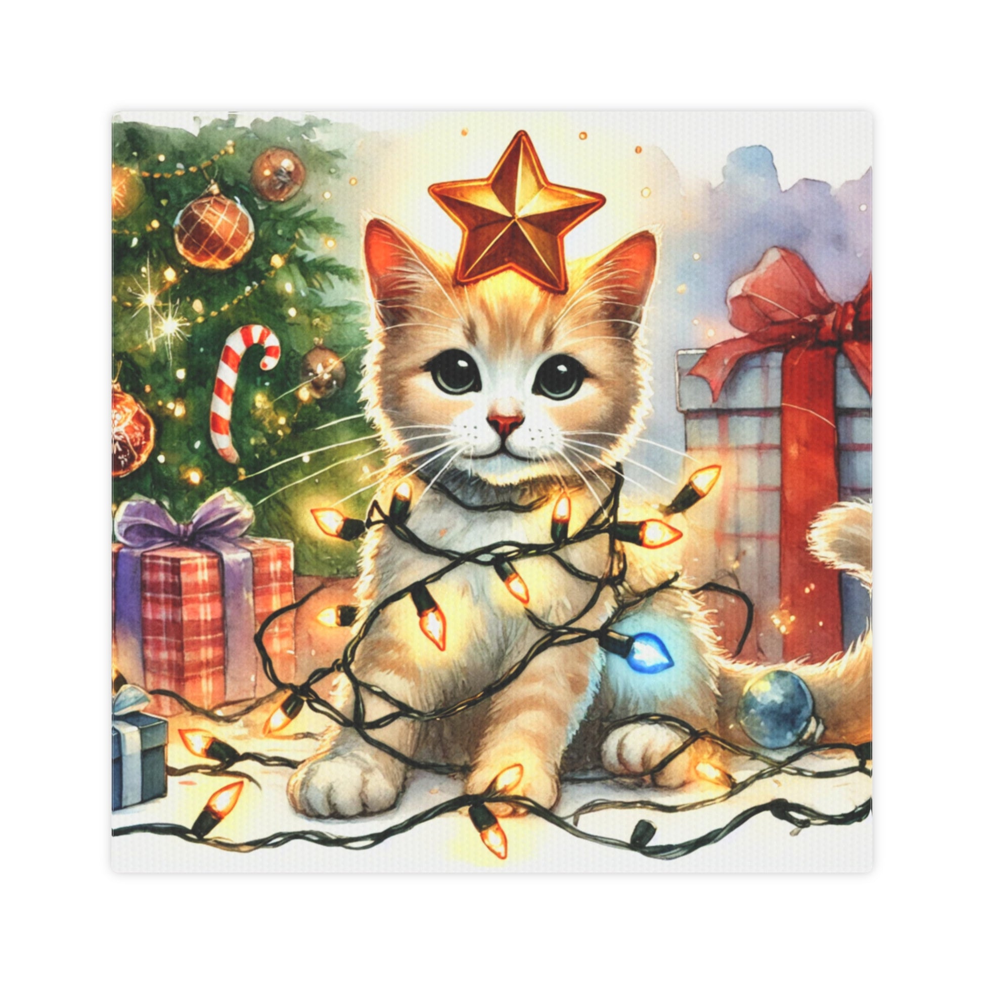 Kitten Christmas Star  - Cat Lover - Holiday Decor - Wall Art Decor 8x8   