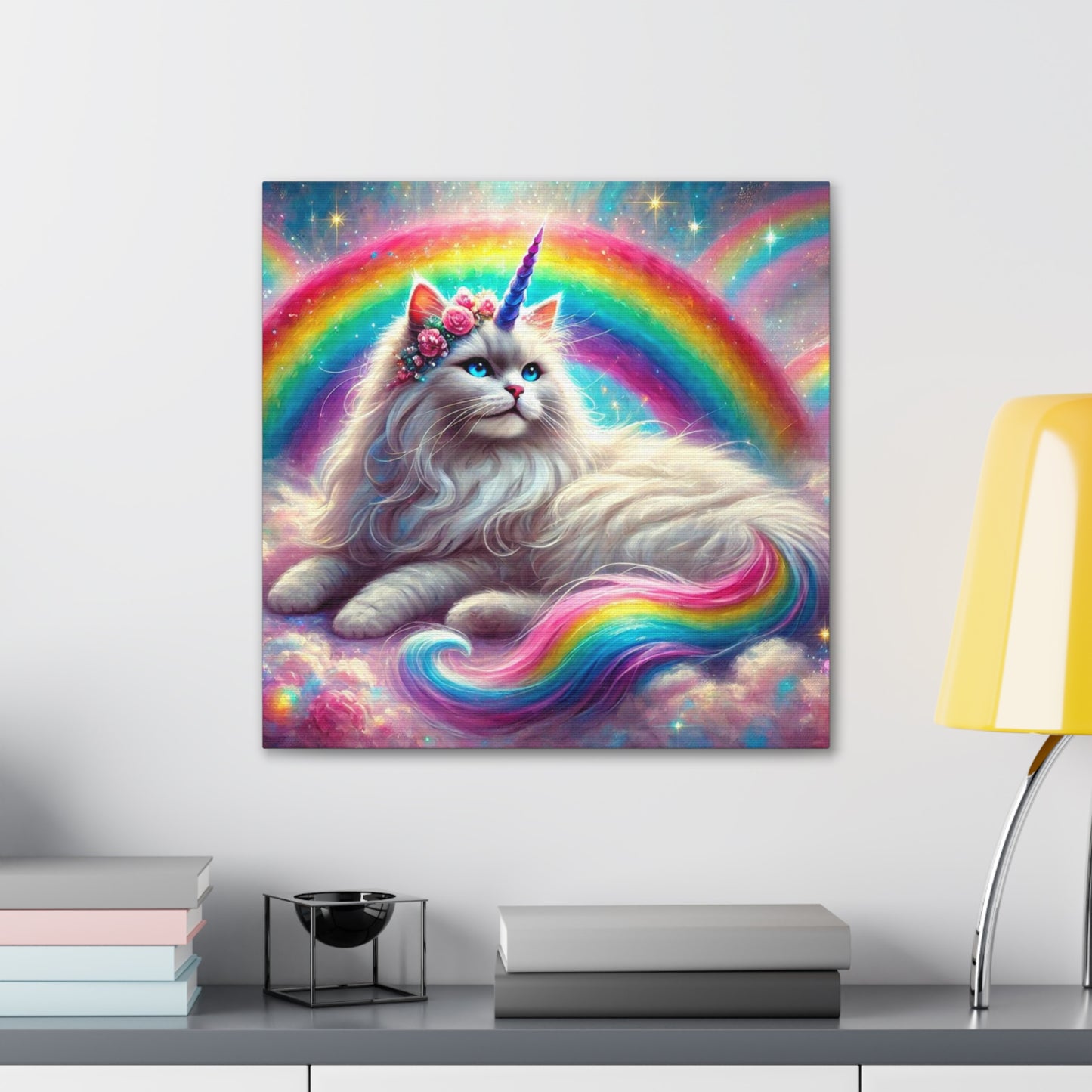 Magical Caticorn - Cat Unicorn - Rainbow Decor - Canvas Gallery Wraps - 3 Sizes   