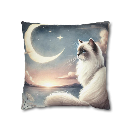 Celestial Moon - Cat Lover Ragdoll - Spun Polyester Square Pillow Case   