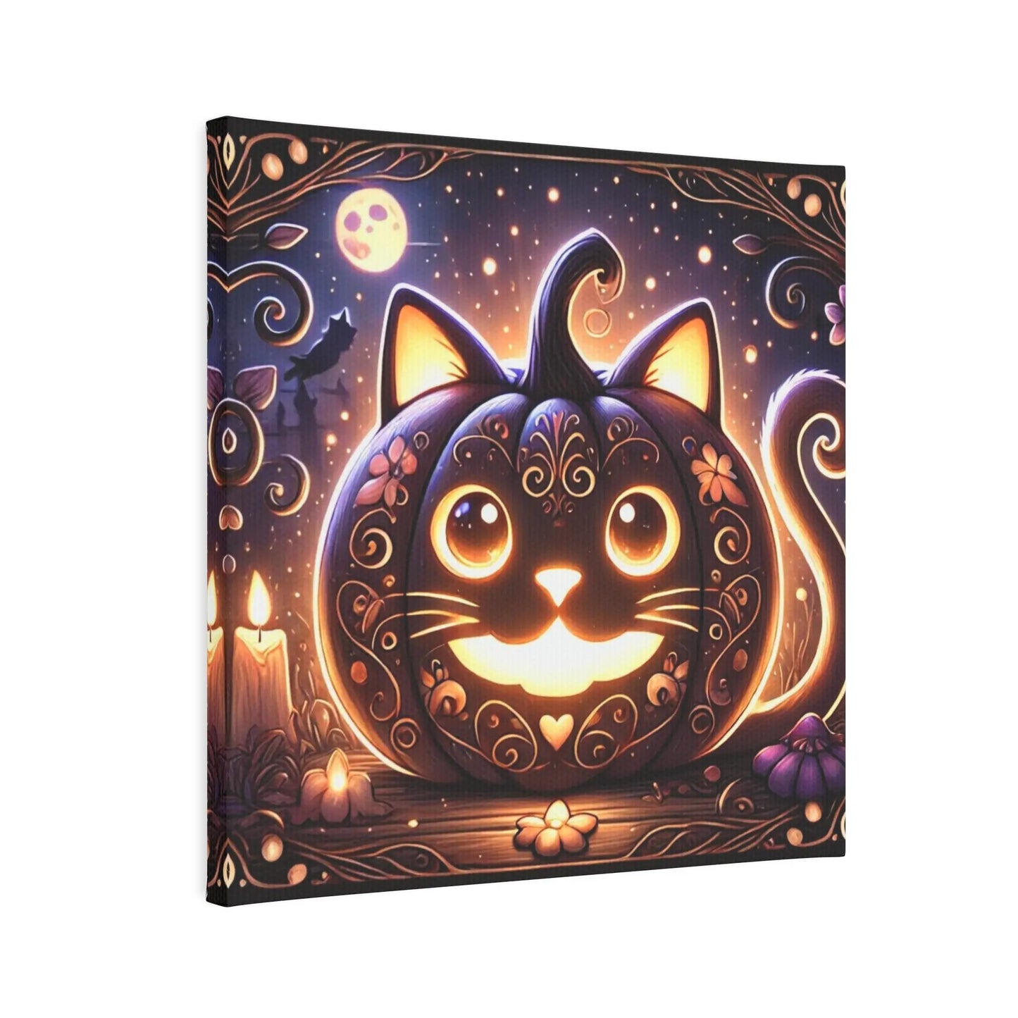 Halloween Decor - Cat Jack-O-Lattern - Cat Lover - Wall Art Decor 8x8   