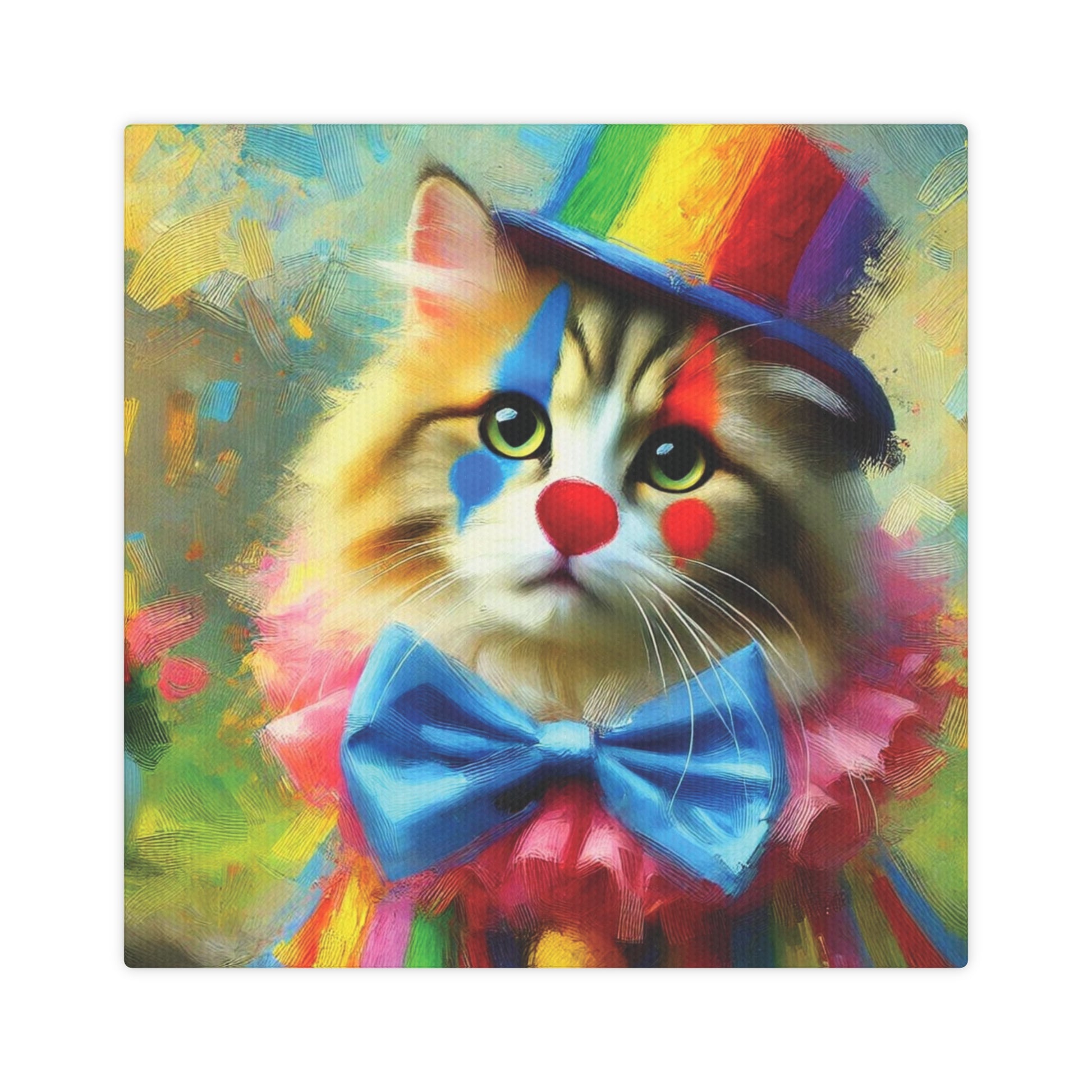 Rainbow Top Hat Cat Clown - Wall Art Decor 8x8   