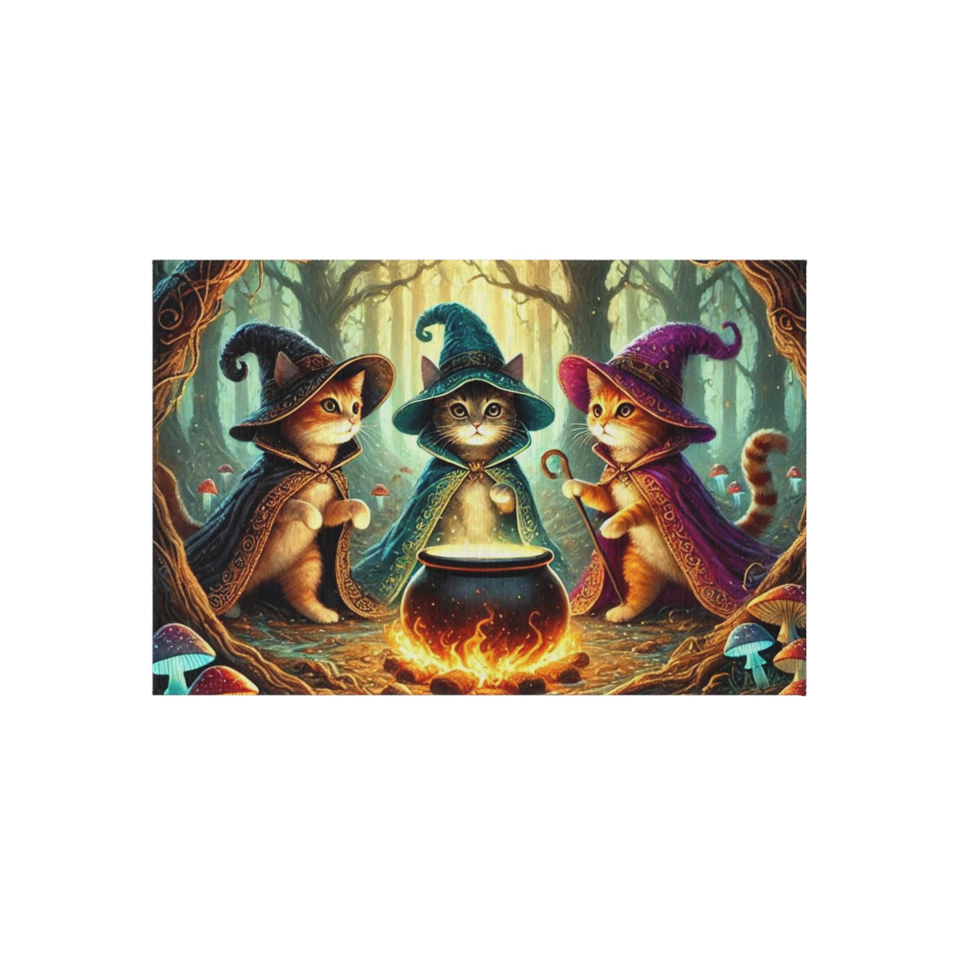 Halloween Cat Witches Cauldron Magic Decor- Indoor/Outdoor Rug   