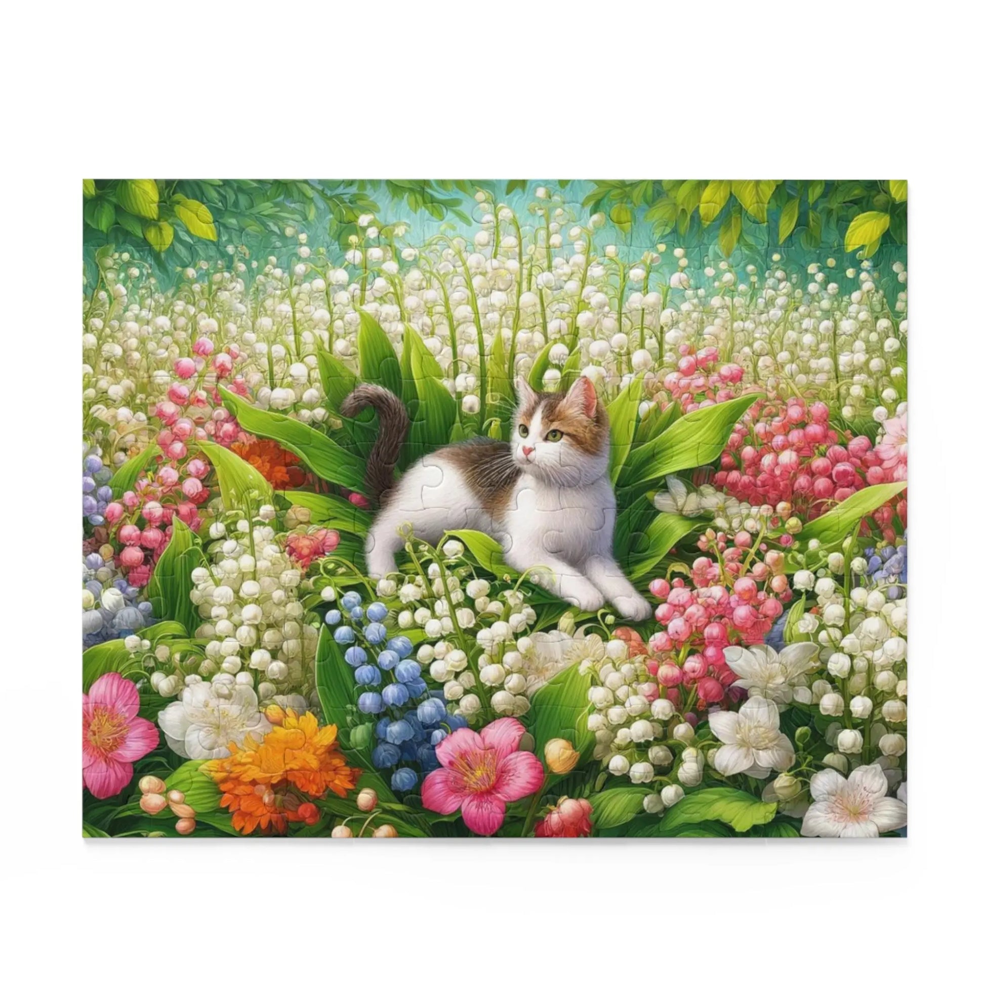 May Birth Flower Puzzle - Lily of the Valley & Hawthorn -  Cat Lover Gift - 120- 252- or 500-Piece - Montecore PawPrints