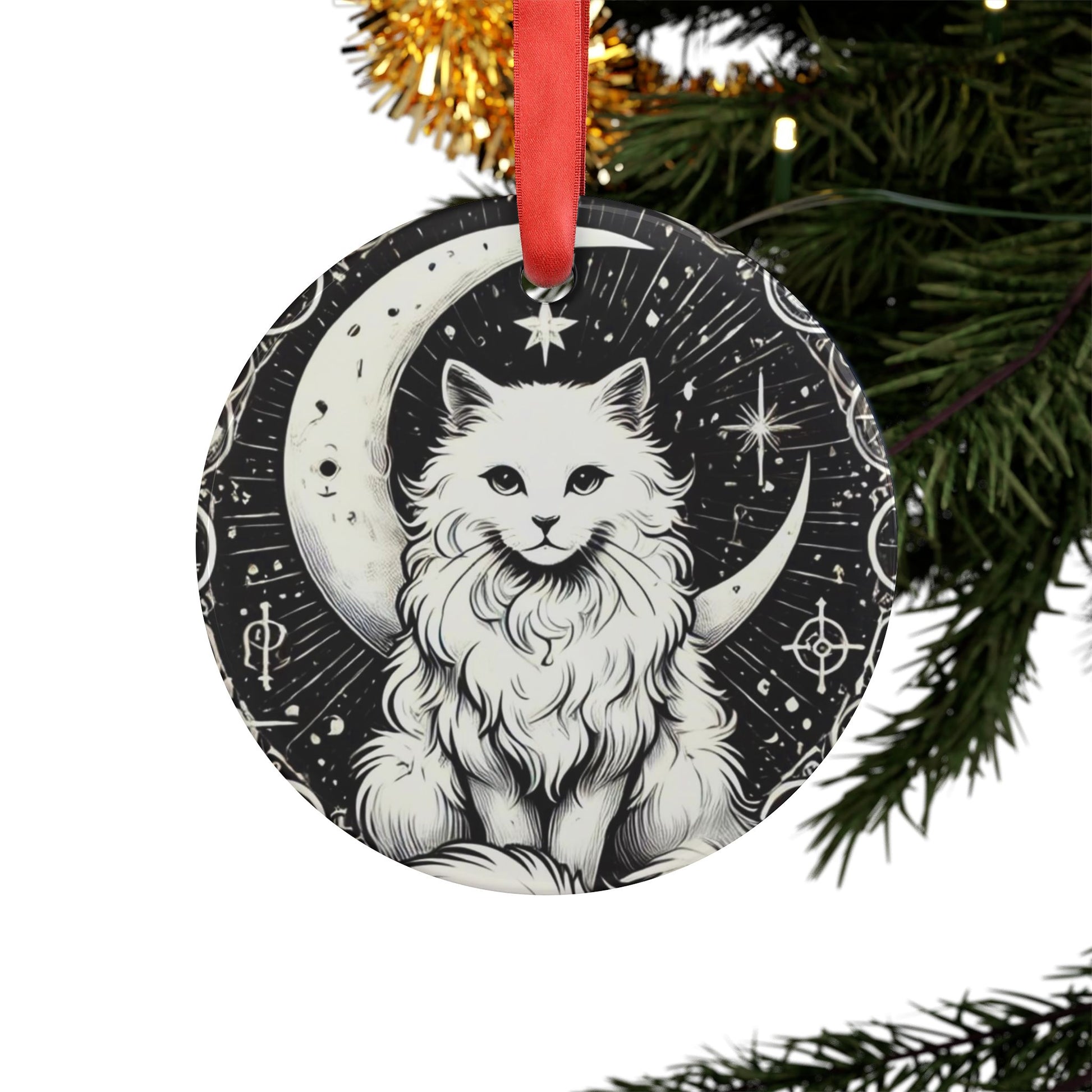 Cat Tarot Moon - Acrylic Ornament with Ribbon   