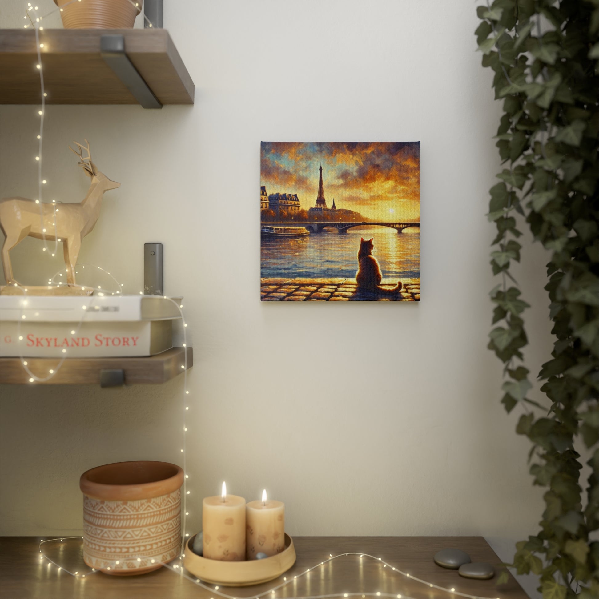 Paris River Sunset - Cat Lover - Wall Art Decor   