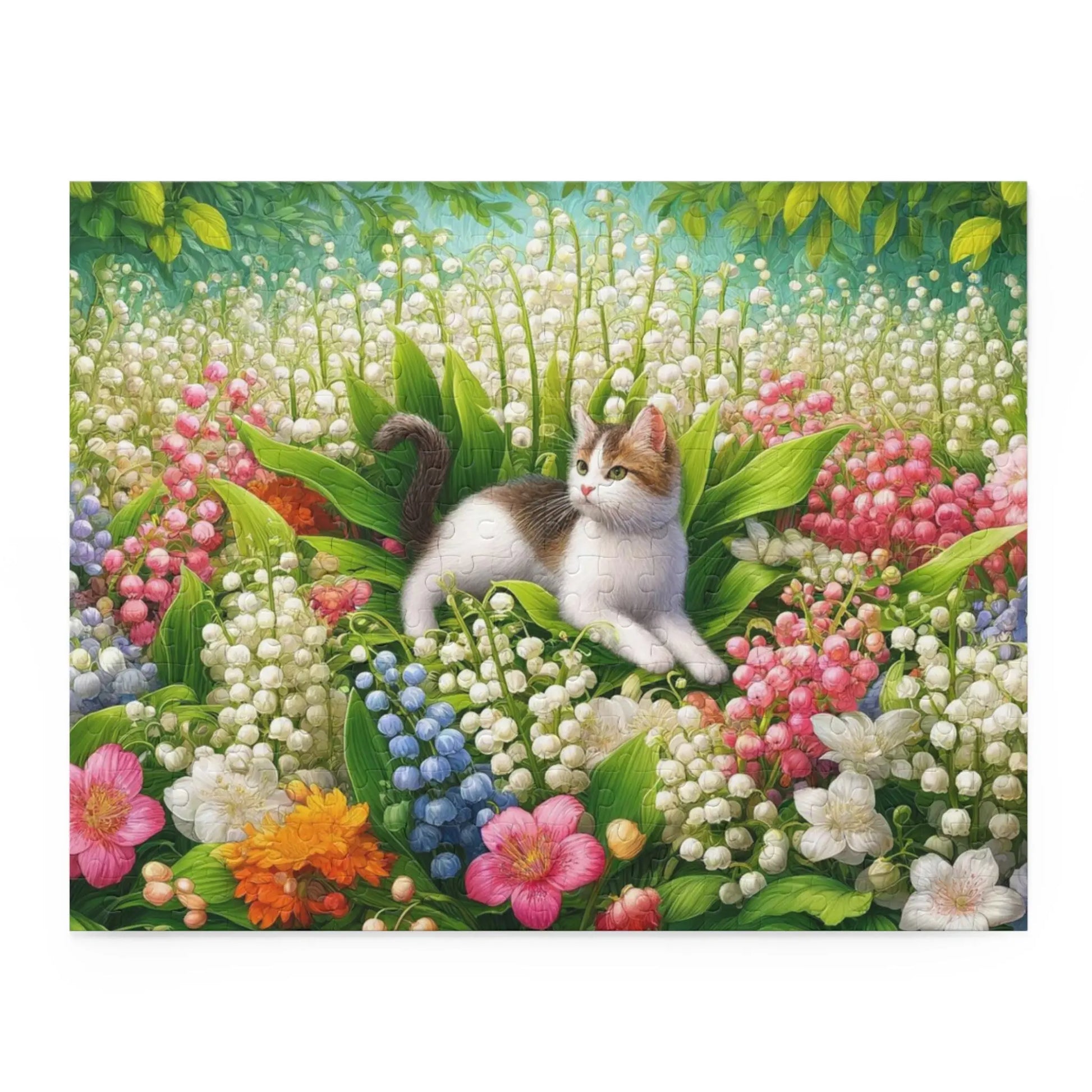 May Birth Flower Puzzle - Lily of the Valley & Hawthorn -  Cat Lover Gift - 120- 252- or 500-Piece - Montecore PawPrints