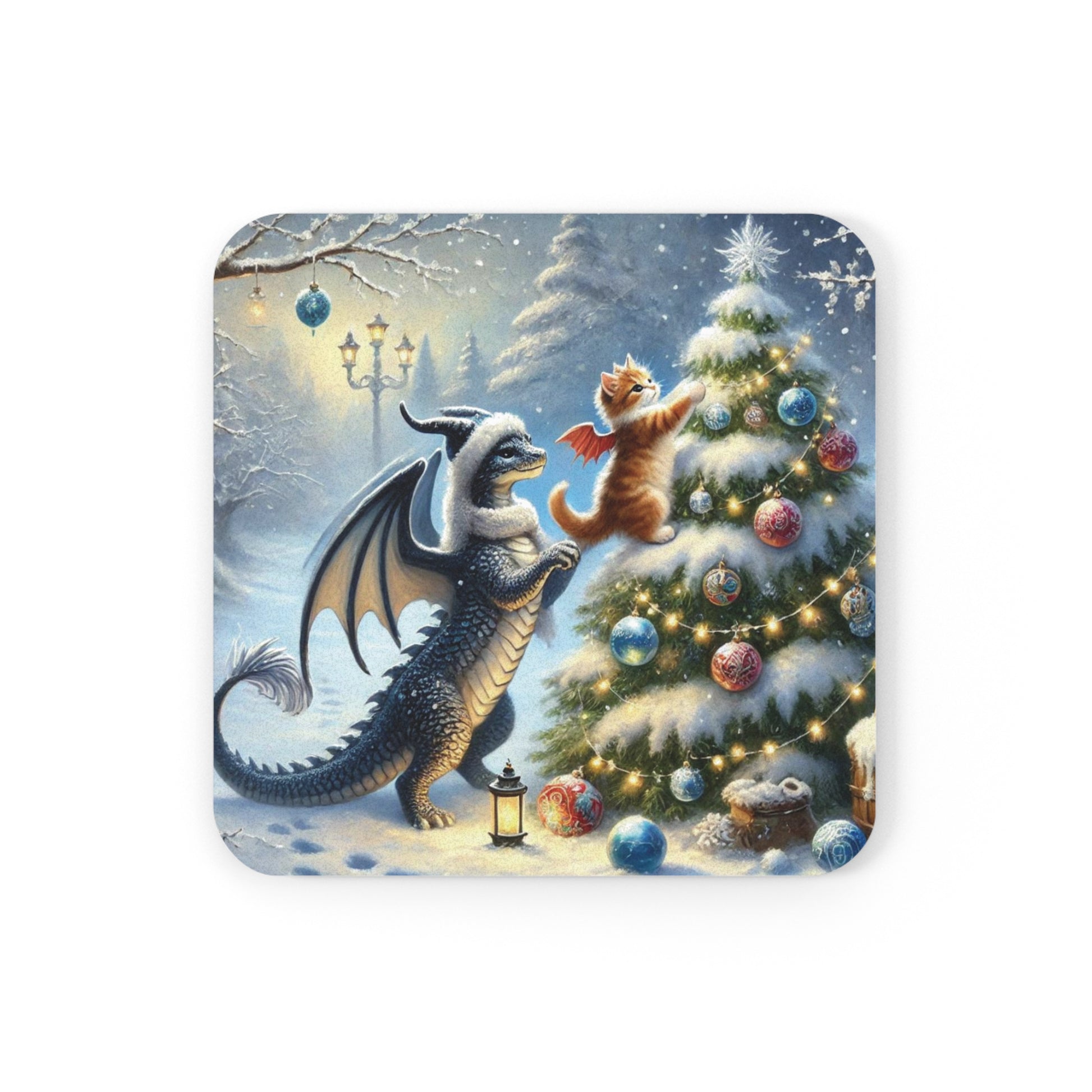 Fantasy Holiday Decor -Dragon Kitten Lover - High Gloss Drink Coaster   