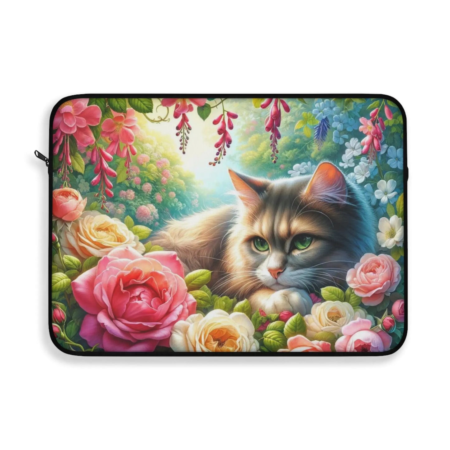 June Birth Flower - Roses and Honeysuckle - Cat Lover - Laptop Sleeve   