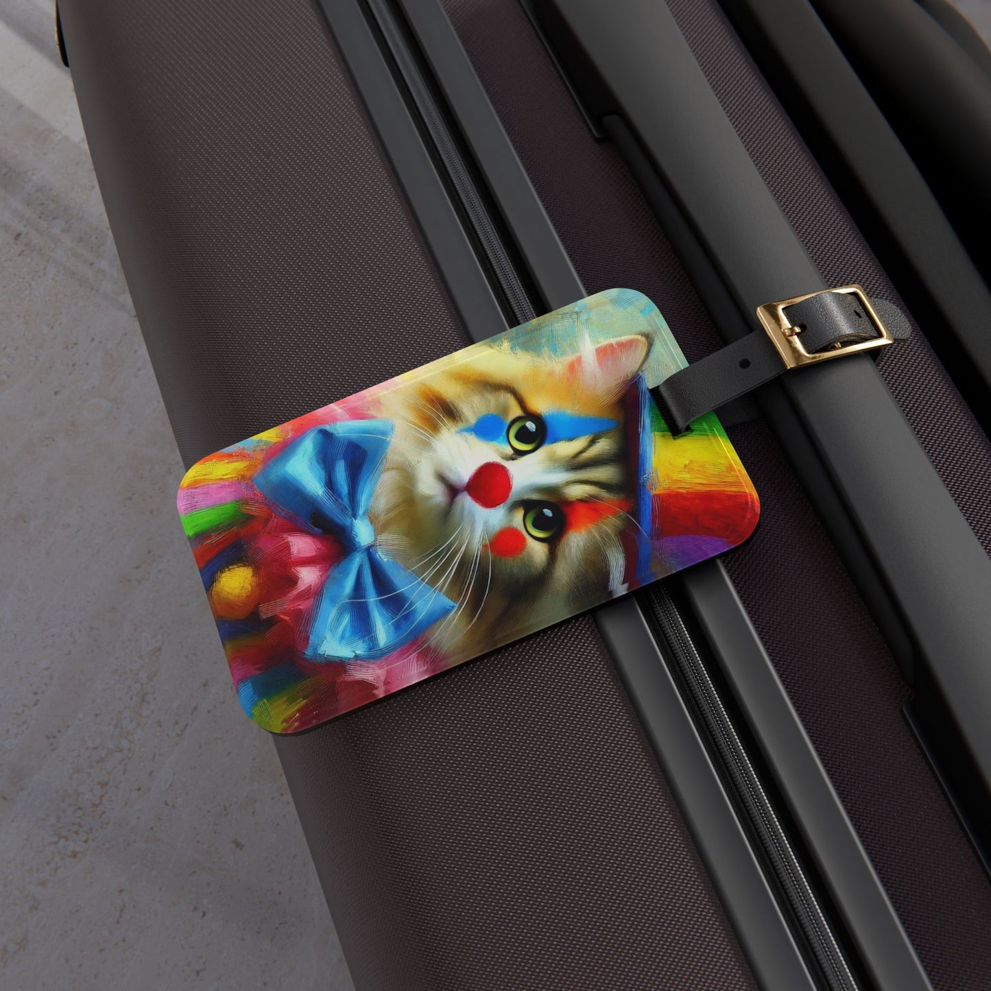 Rainbow Cat Circus Clown - Luggage Tag - Travel Gift   