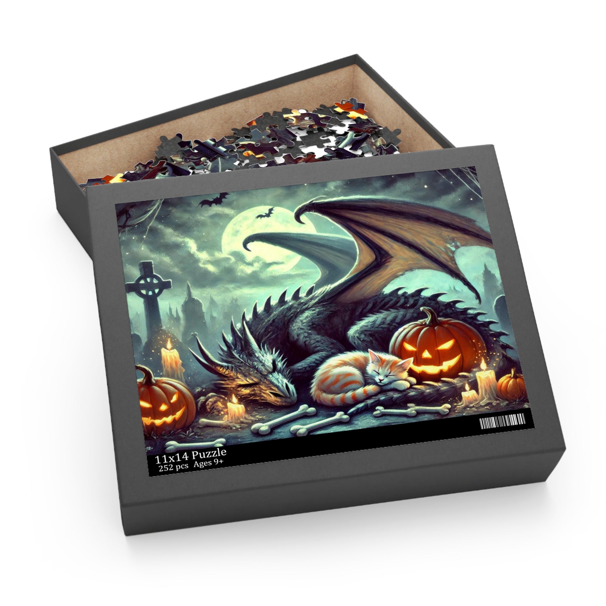 Fantasy Dragon and Cat Halloween Puzzle - Gift 120, 252, or 500 -piece options   