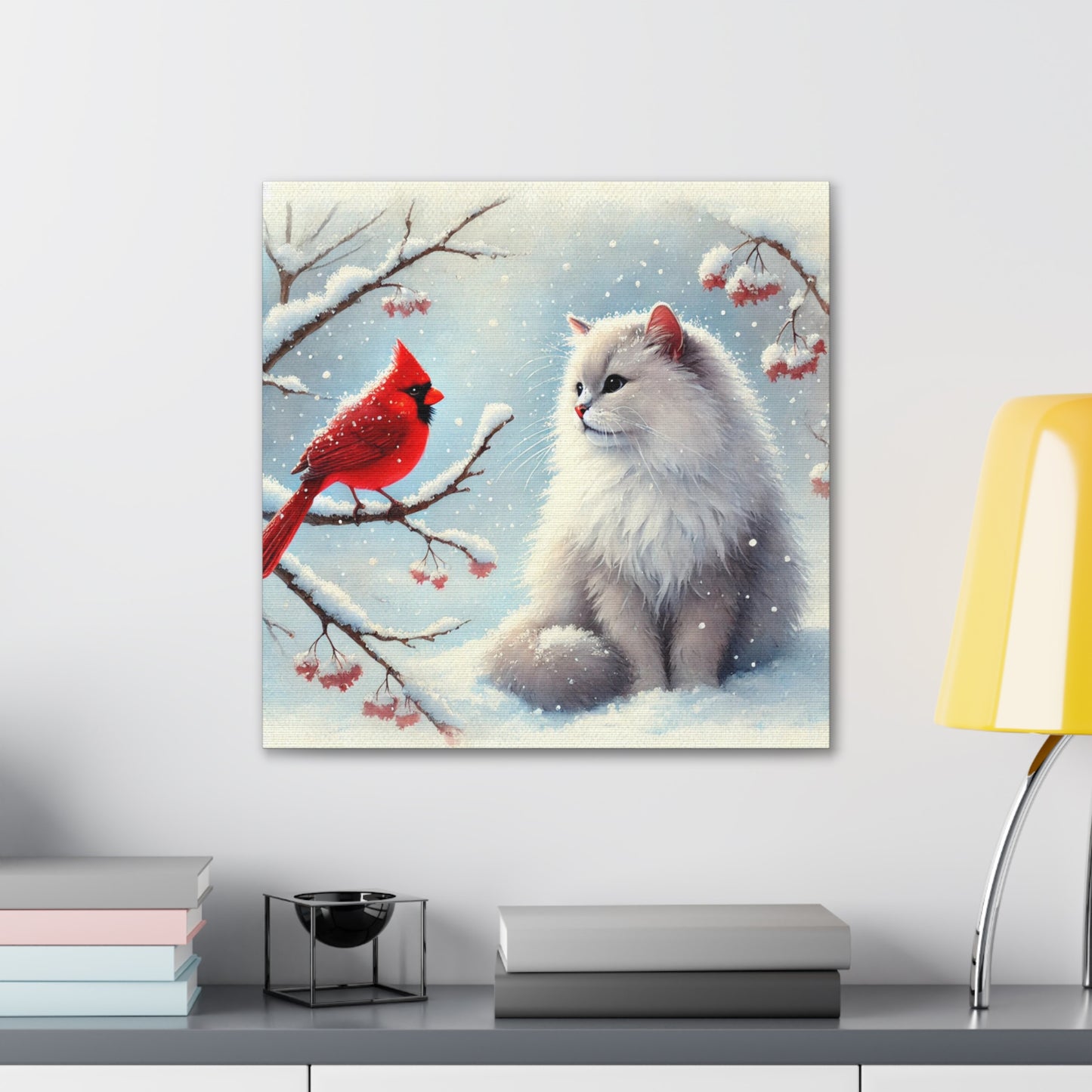 Winter Cardinal - Cat Lover - Holiday Decor - Canvas Gallery Wraps   